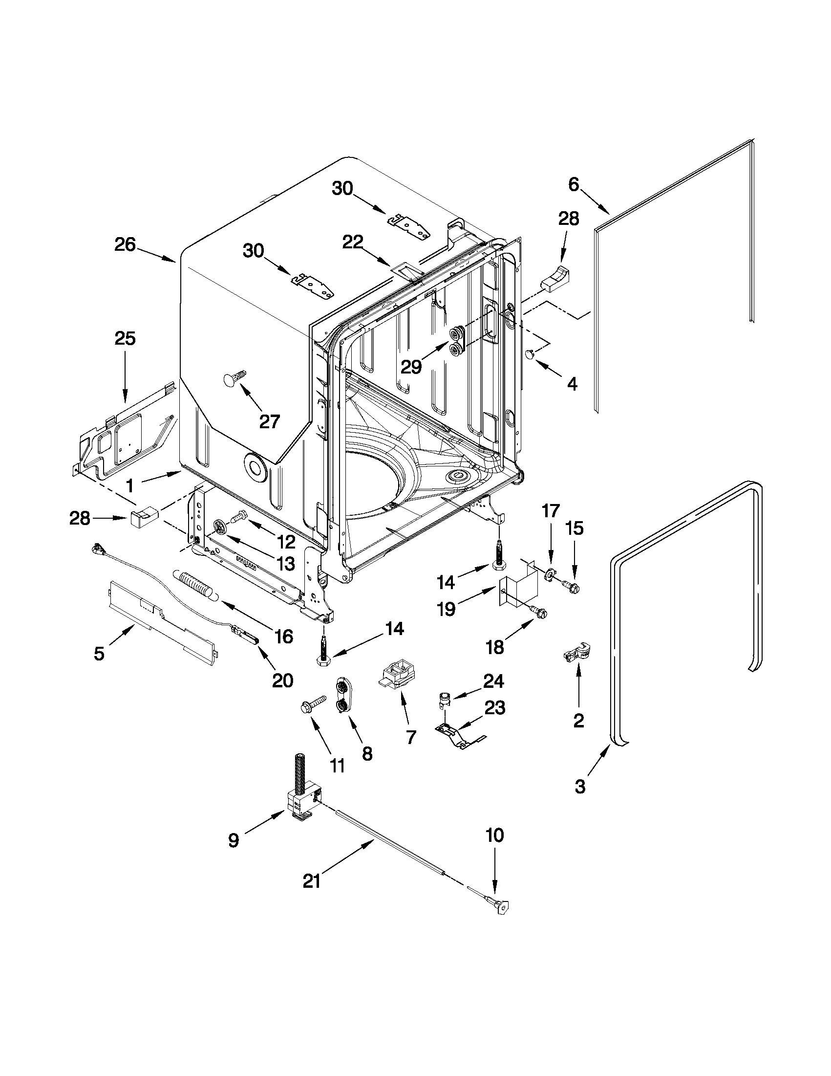 Kenmore Elite 66513973K010 tub and frame parts diagram
