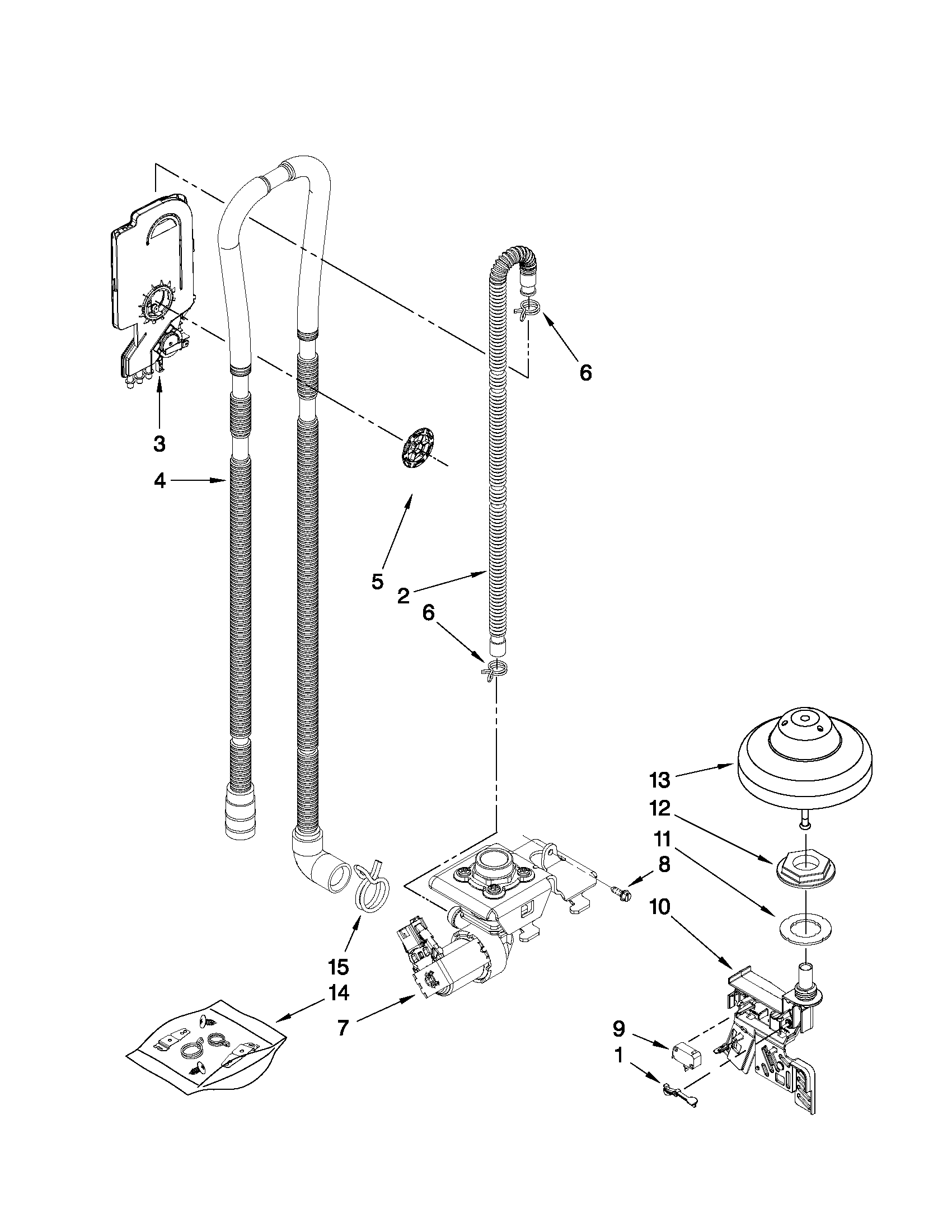 Kenmore 66514052K010 fill, drain and overfill parts diagram