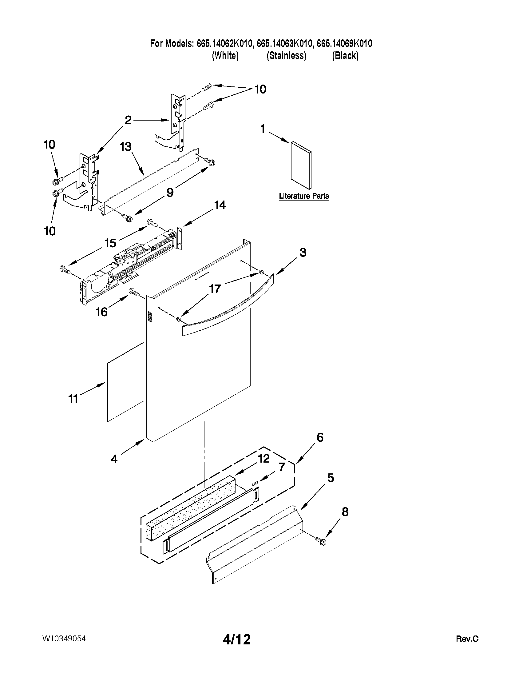 Kenmore 66514063K010 door and panel parts diagram