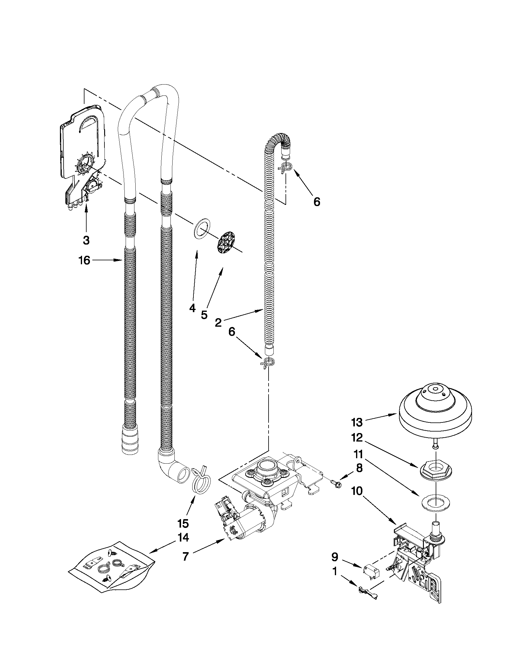 Kenmore 66514063K010 fill, drain and overfill parts diagram