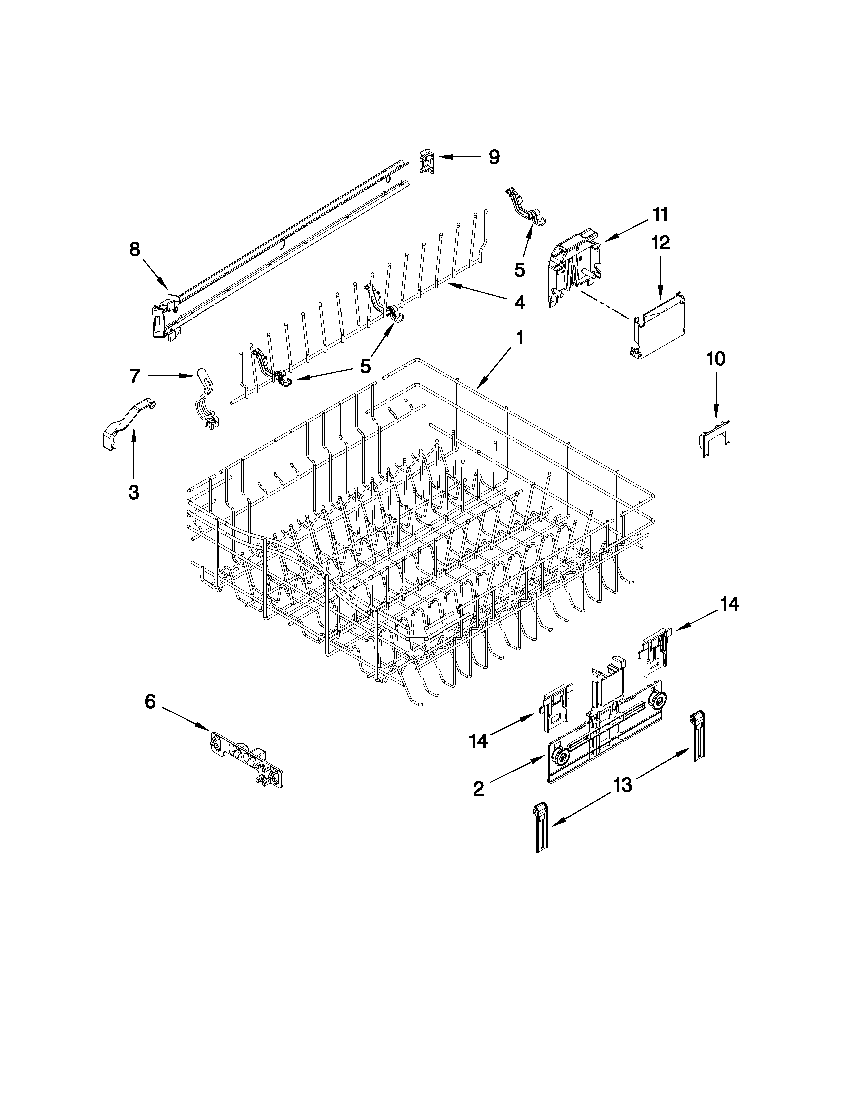 Kenmore 66514063K010 upper rack and track parts diagram