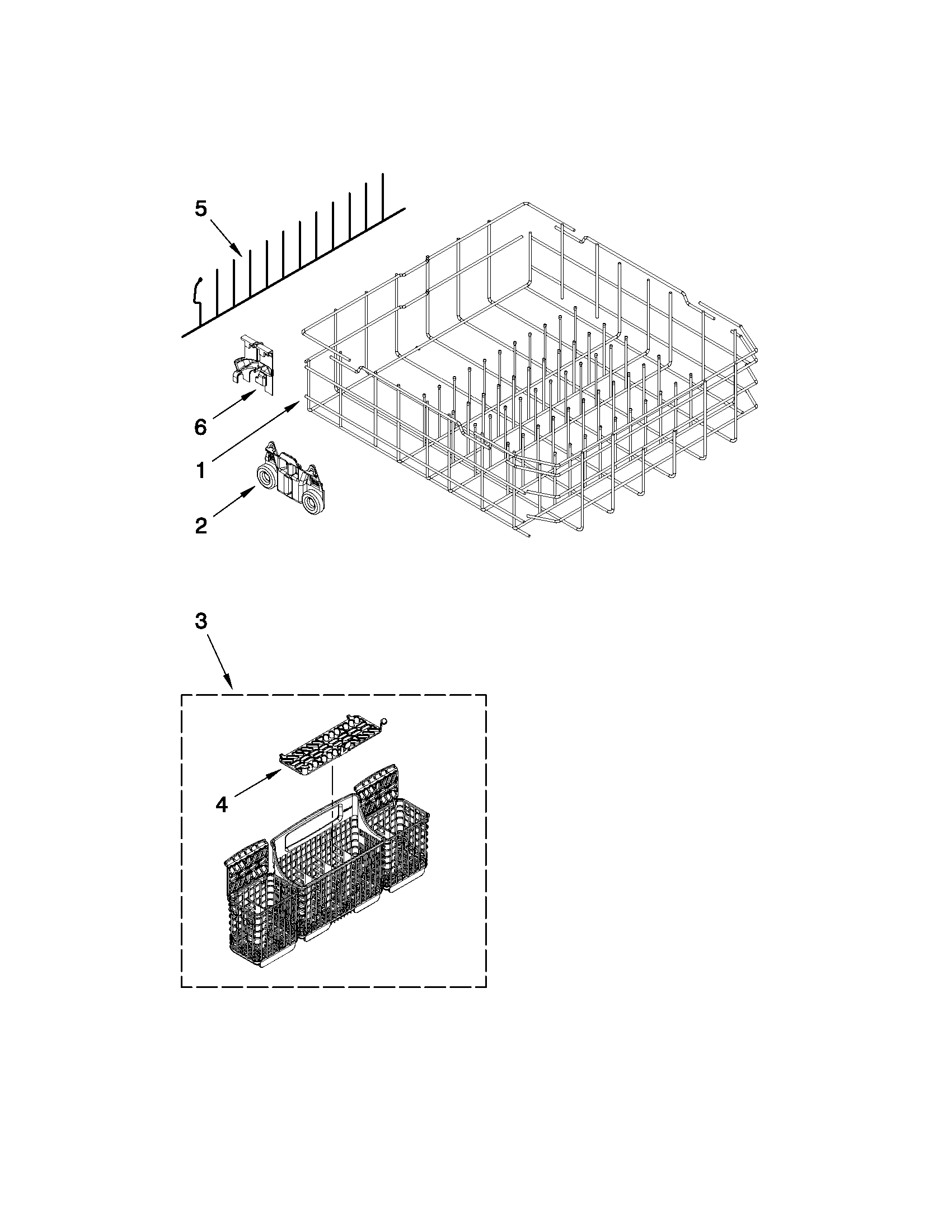 Kenmore 66514063K010 lower rack parts diagram