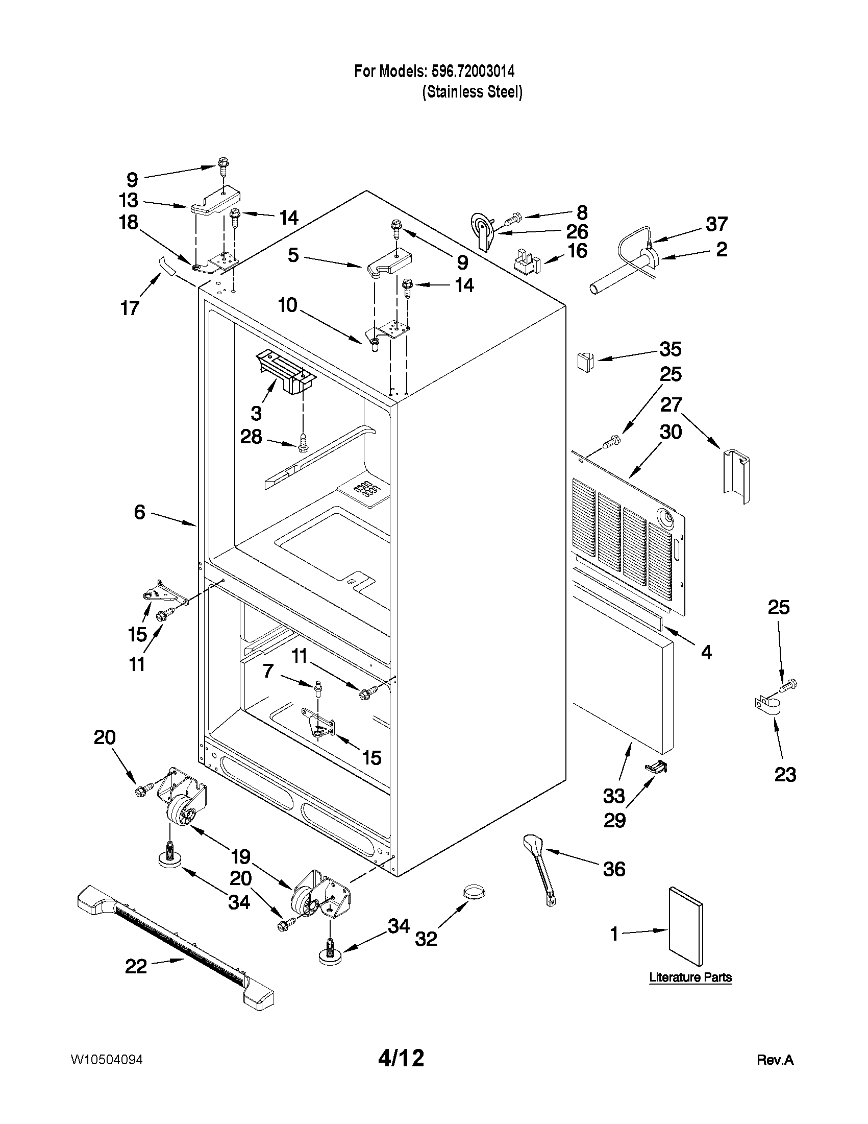 Kenmore 59672003014 cabinet parts diagram