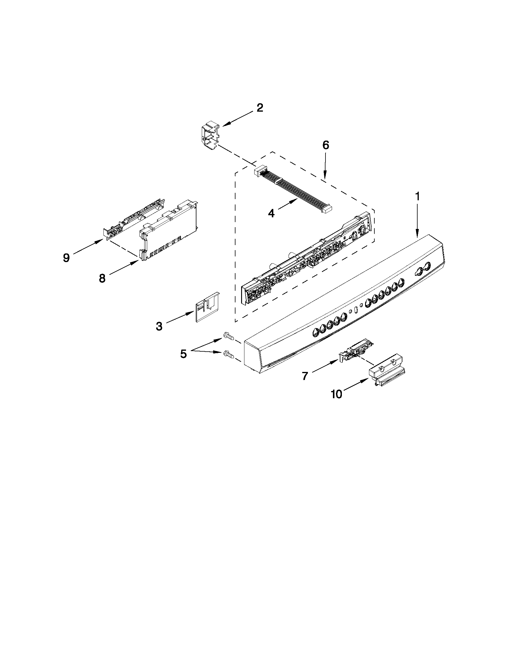 Kenmore 66513252K112 control panel and latch parts diagram
