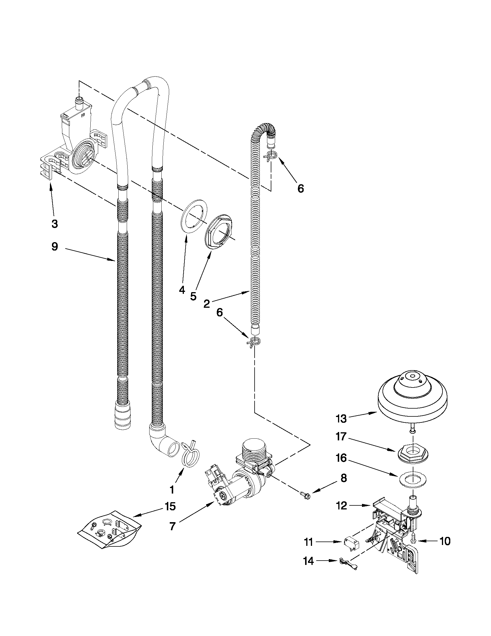 Kenmore 66513252K112 fill, drain and overfill parts diagram