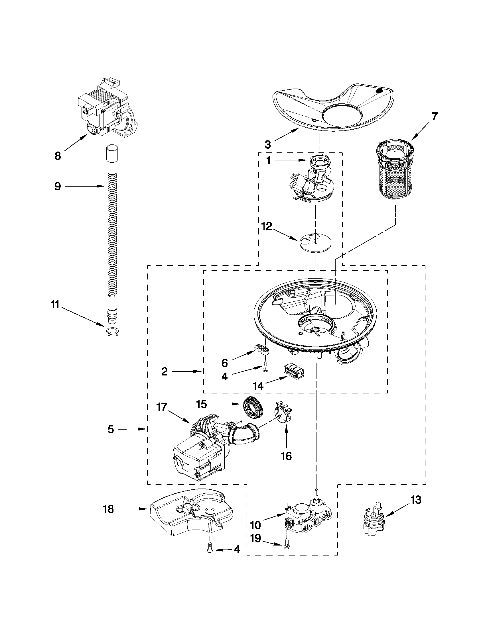 Kenmore 66513252K112 pump and motor parts diagram
