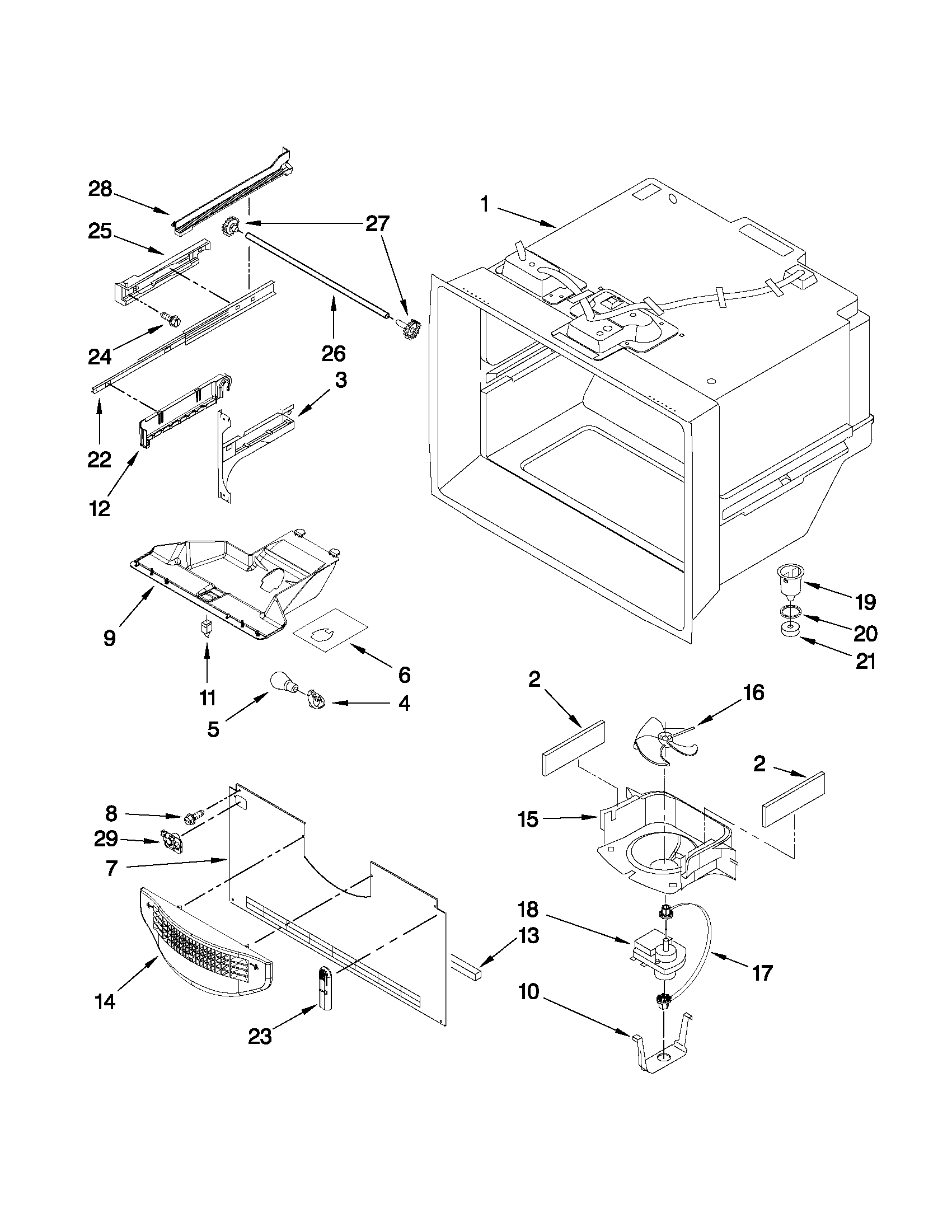 Kenmore 59669982011 freezer liner parts diagram