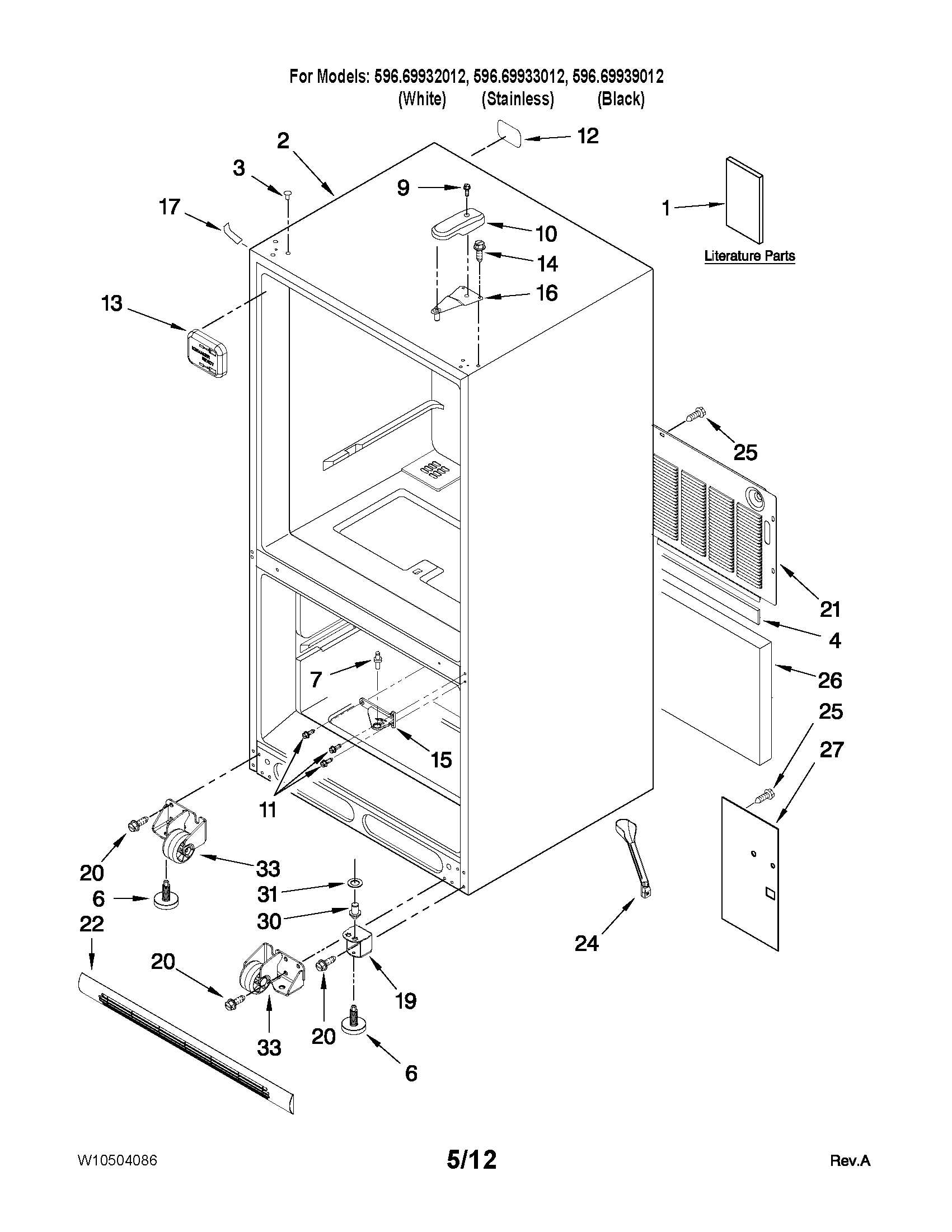 Kenmore 59669932012 cabinet parts diagram
