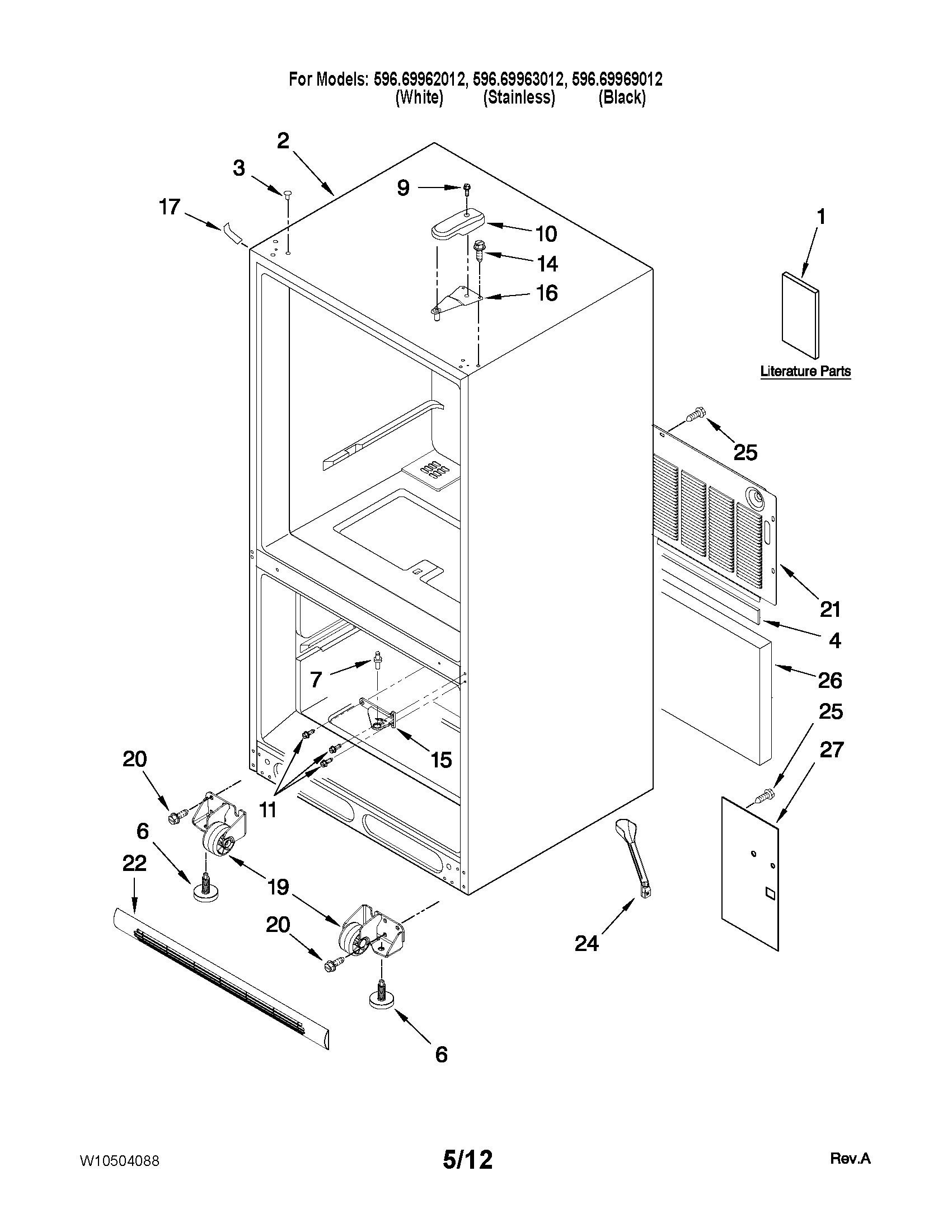 Kenmore 59669963012 cabinet parts diagram