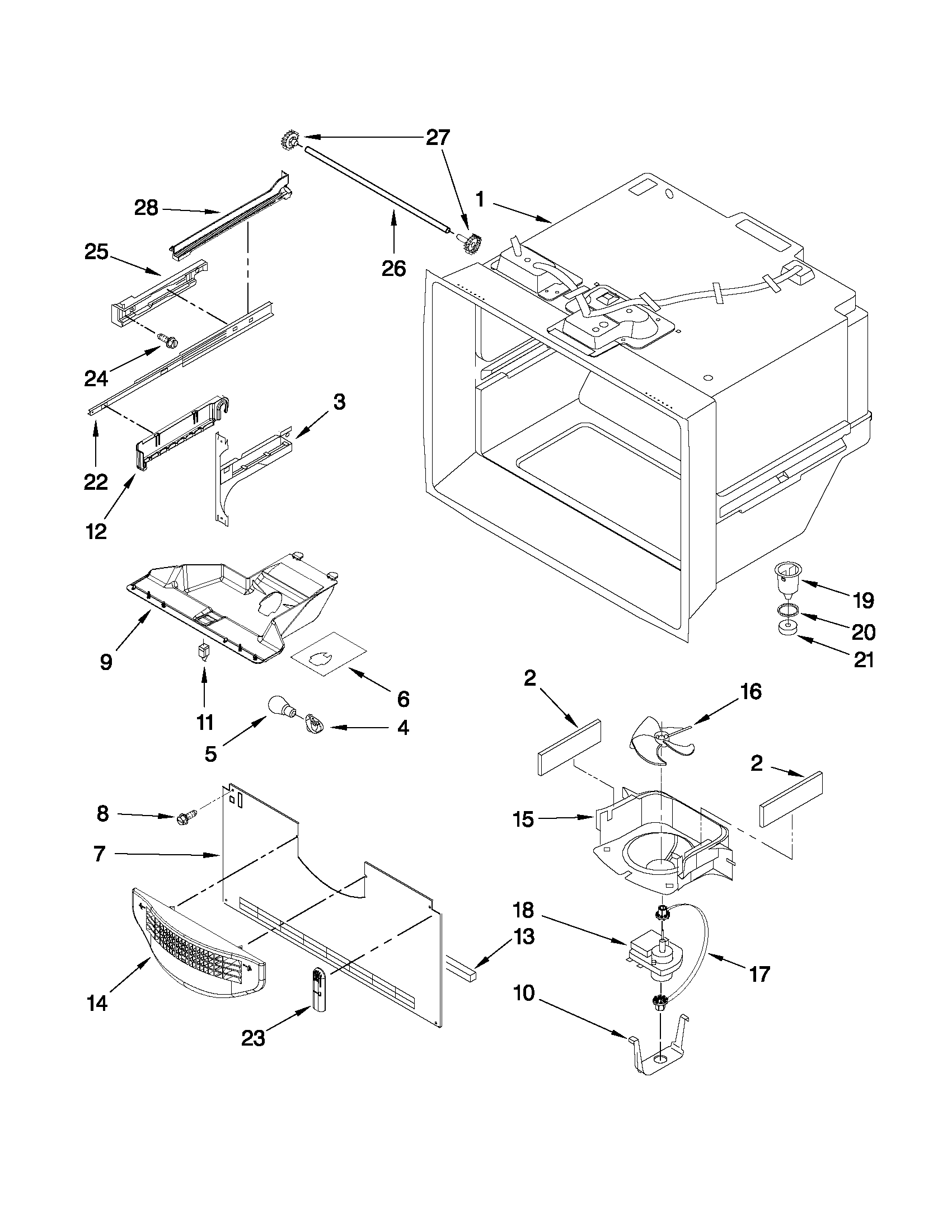 Kenmore 59669963012 freezer liner parts diagram