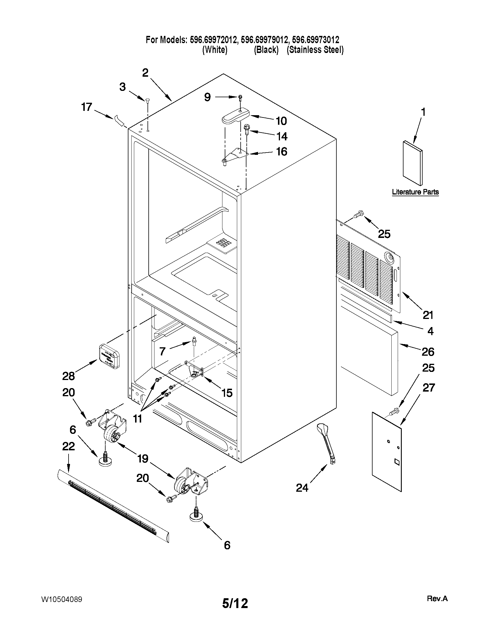 Kenmore 59669973012 cabinet parts diagram
