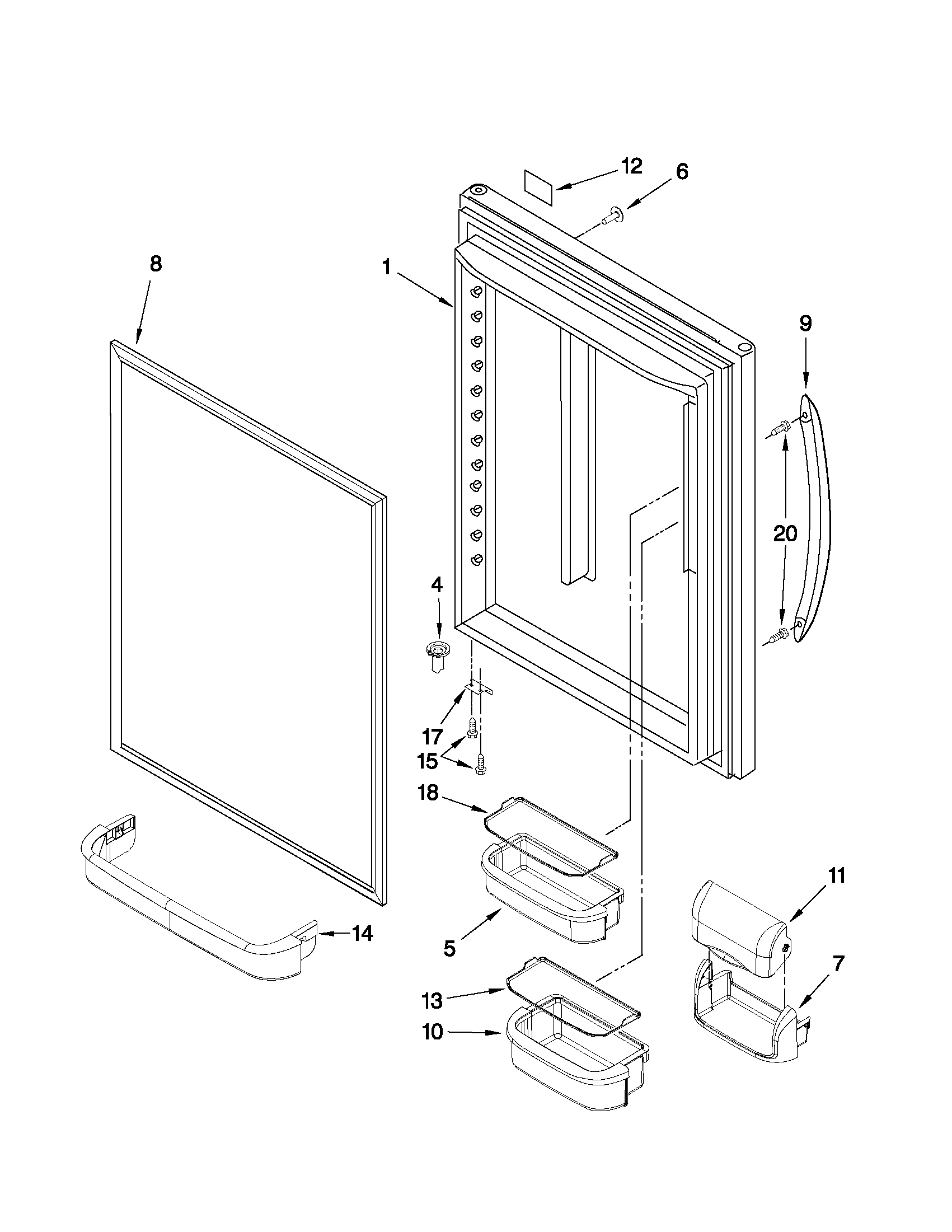Kenmore 59669973012 refrigerator door parts diagram