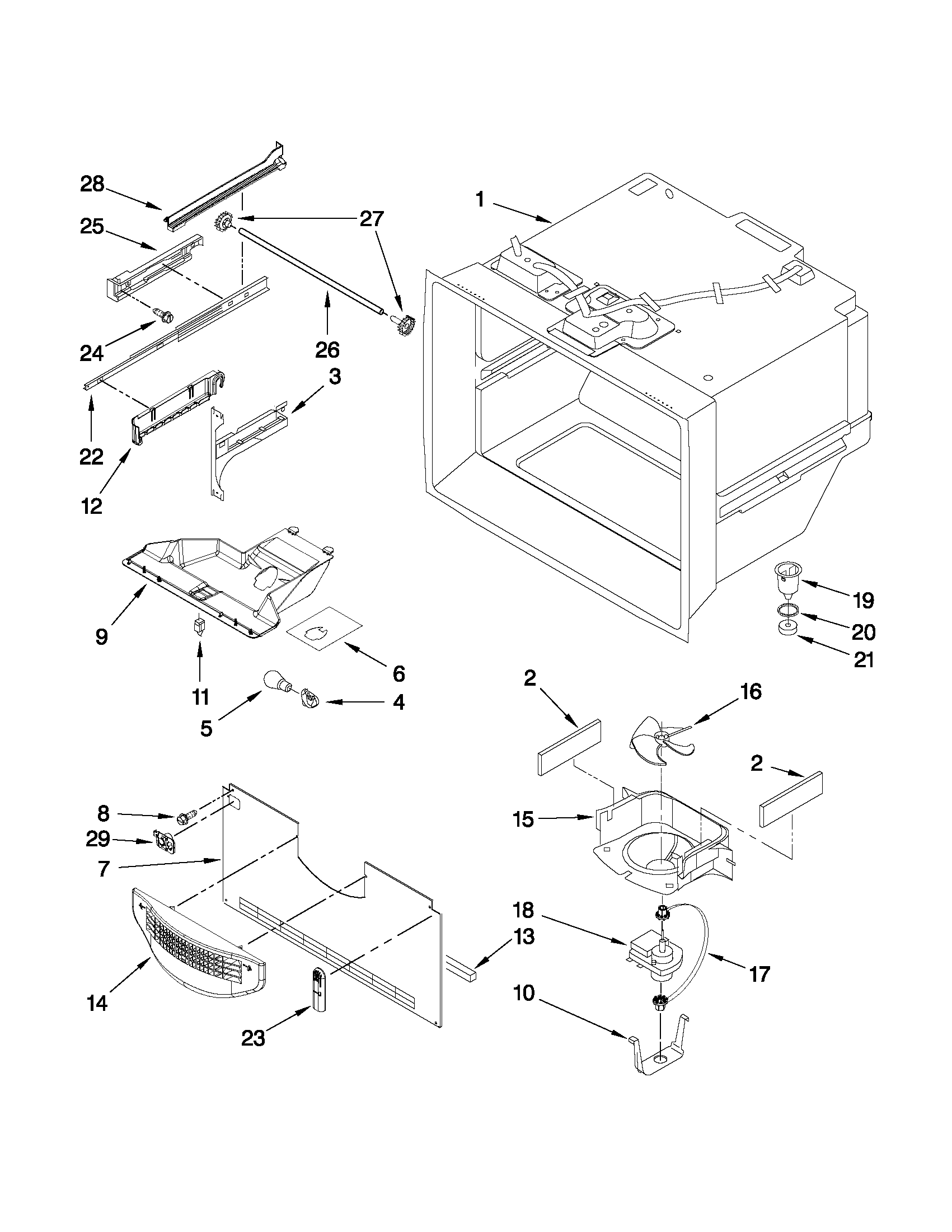 Kenmore 59669289012 freezer liner parts diagram