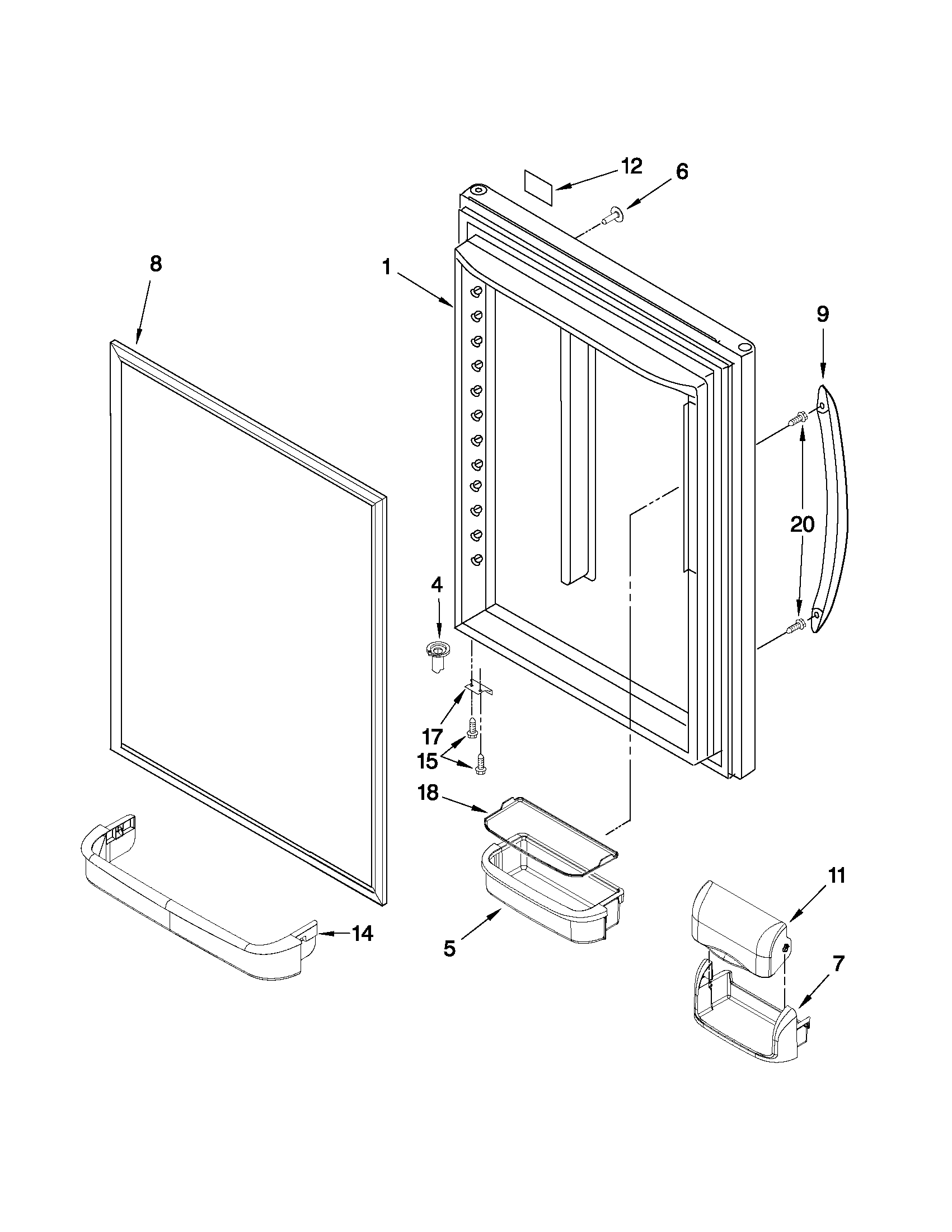 Kenmore 59669289012 refrigerator door parts diagram