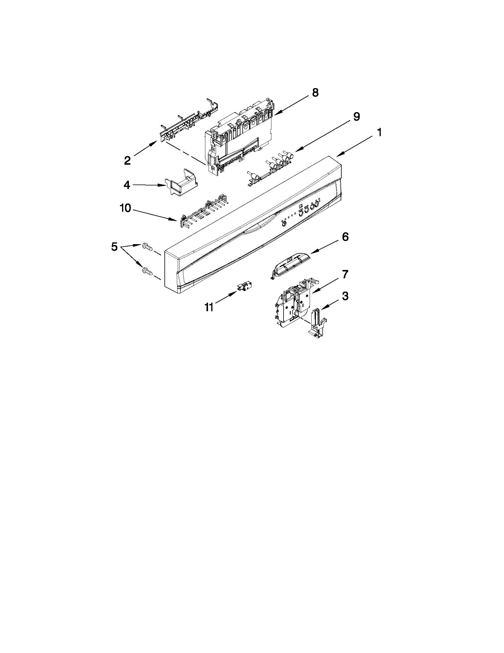 Kenmore 66513073K211 control panel and latch parts diagram