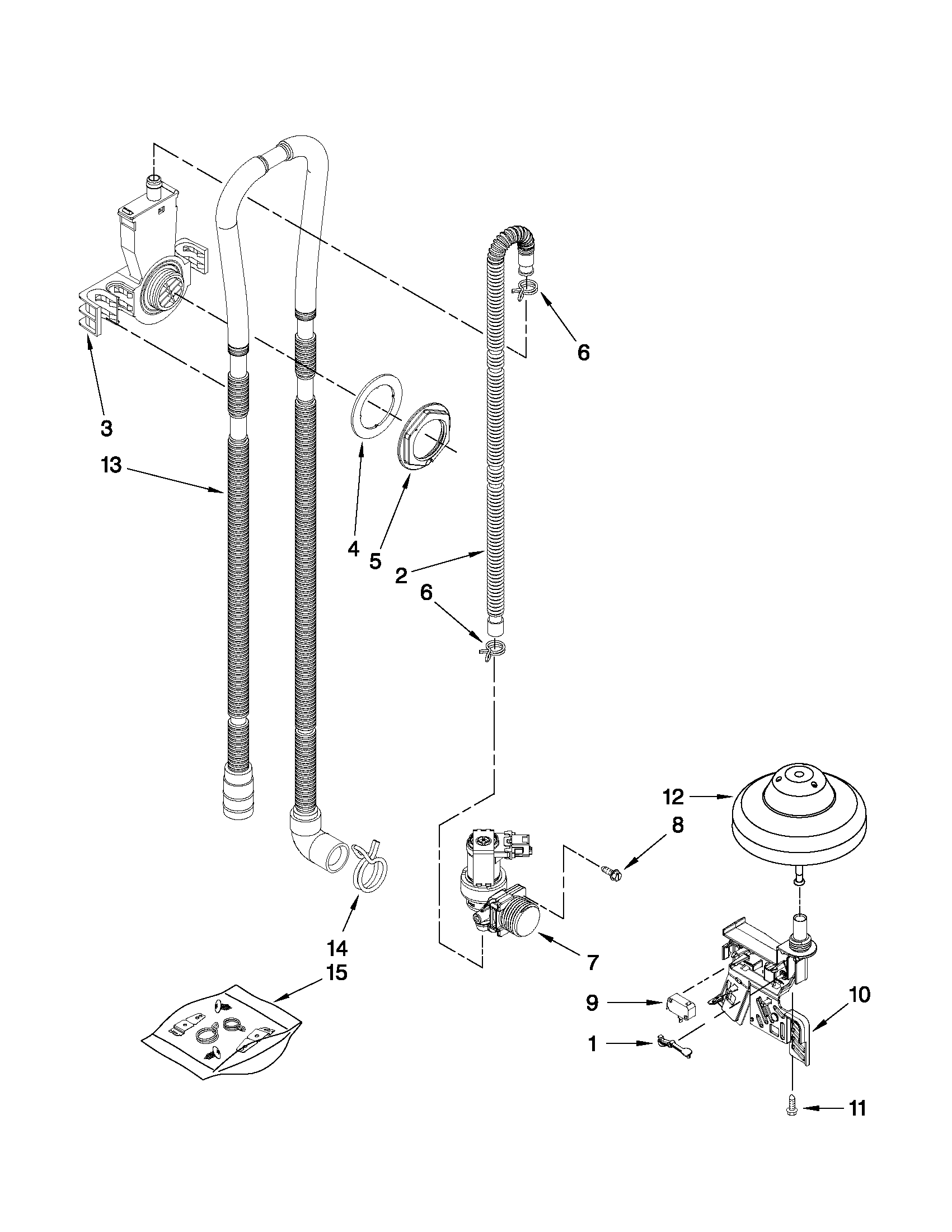 Kenmore 66513073K211 fill, drain and overfill parts diagram