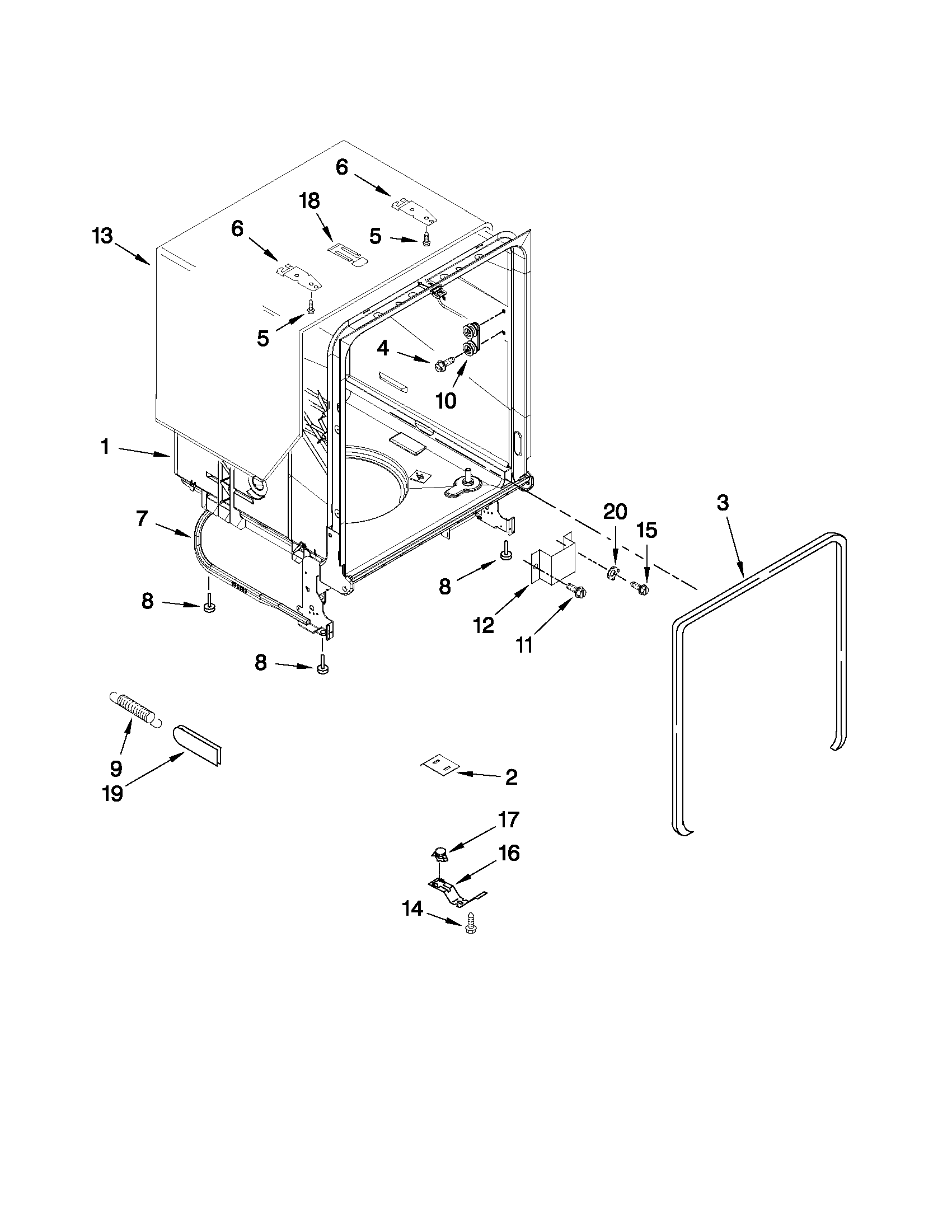 Kenmore 66513073K211 tub and frame parts diagram
