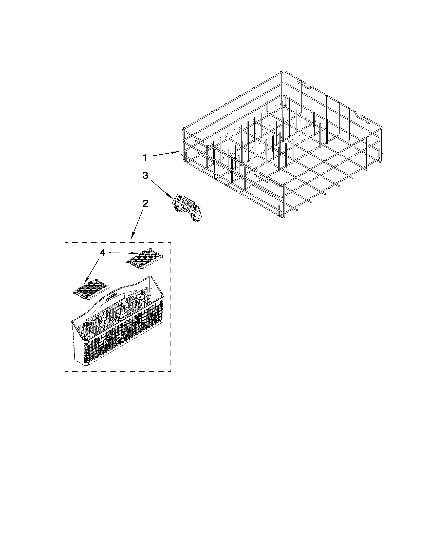 Kenmore 66513073K211 lower rack parts diagram
