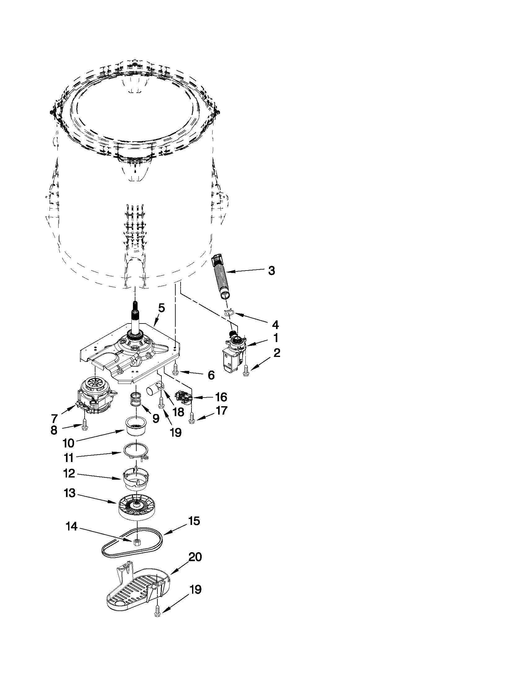Kenmore 11028002012 gearcase, motor and pump parts diagram