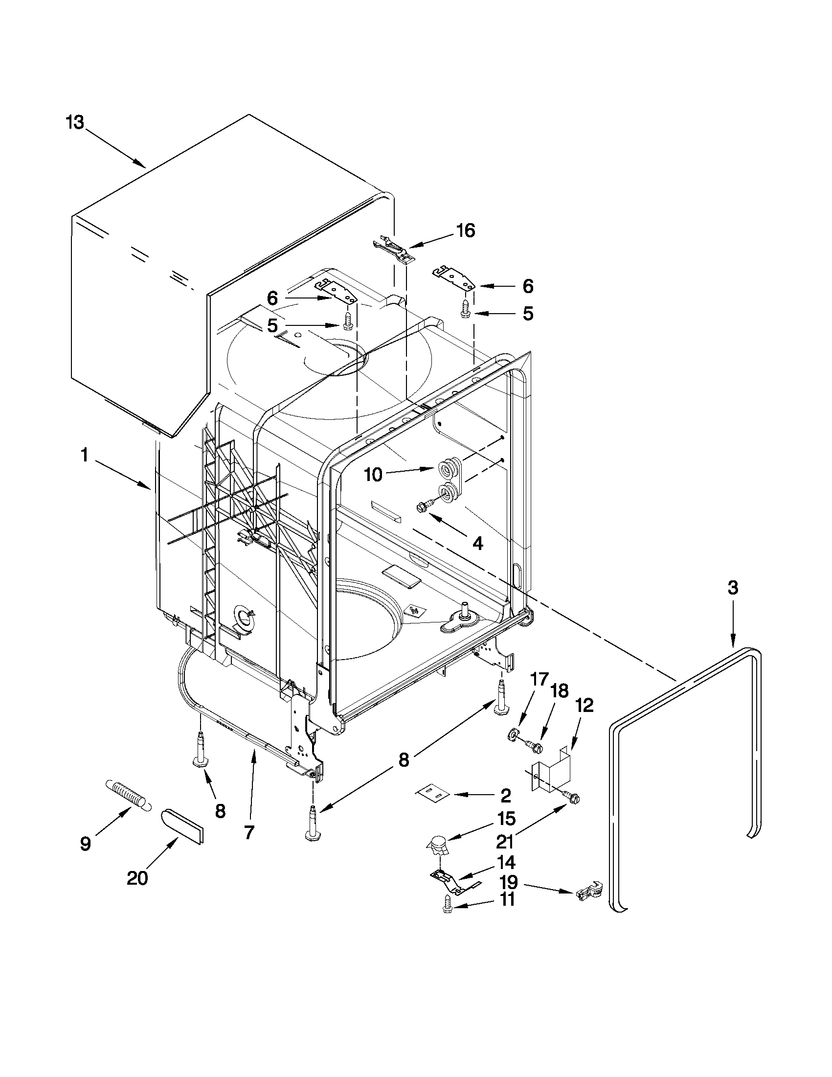 Kenmore 66513039K113 tub and frame parts diagram