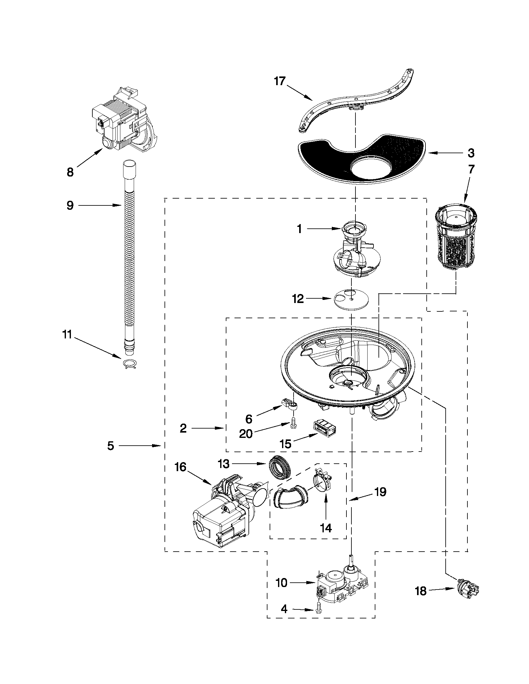 Kenmore 66513039K113 pump and motor parts diagram