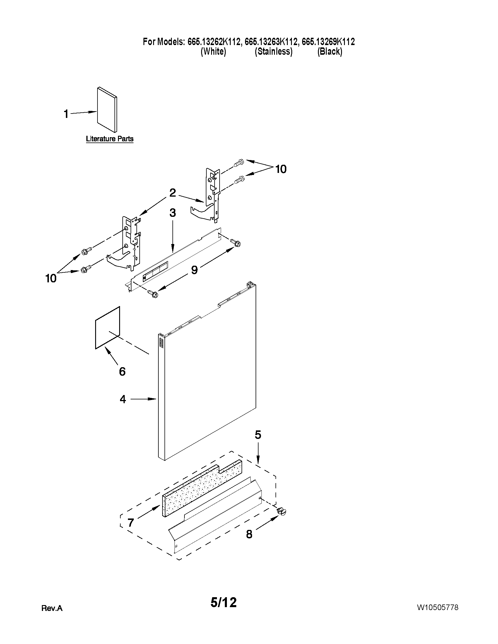 Kenmore 66513269K112 door and panel parts diagram