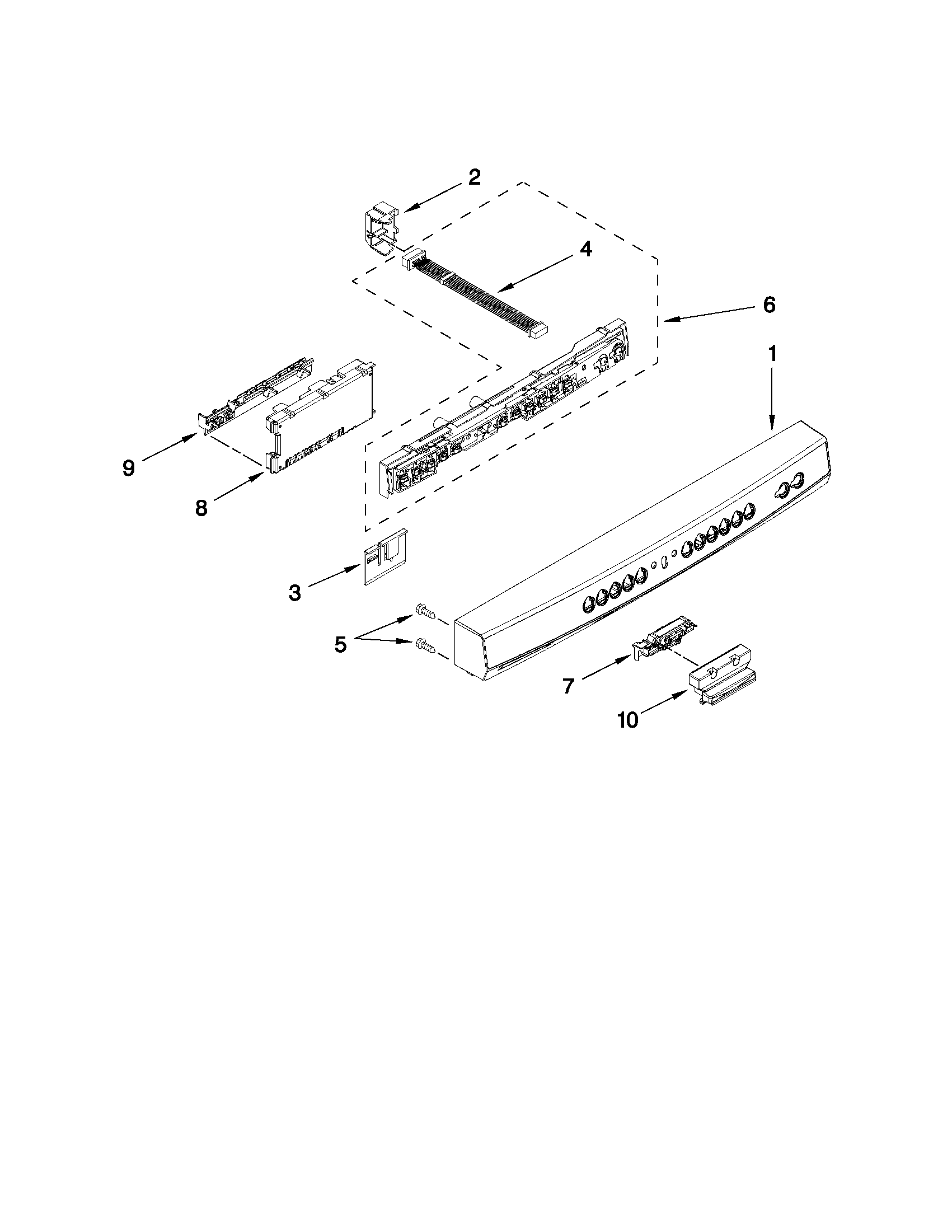 Kenmore 66513269K112 control panel and latch parts diagram