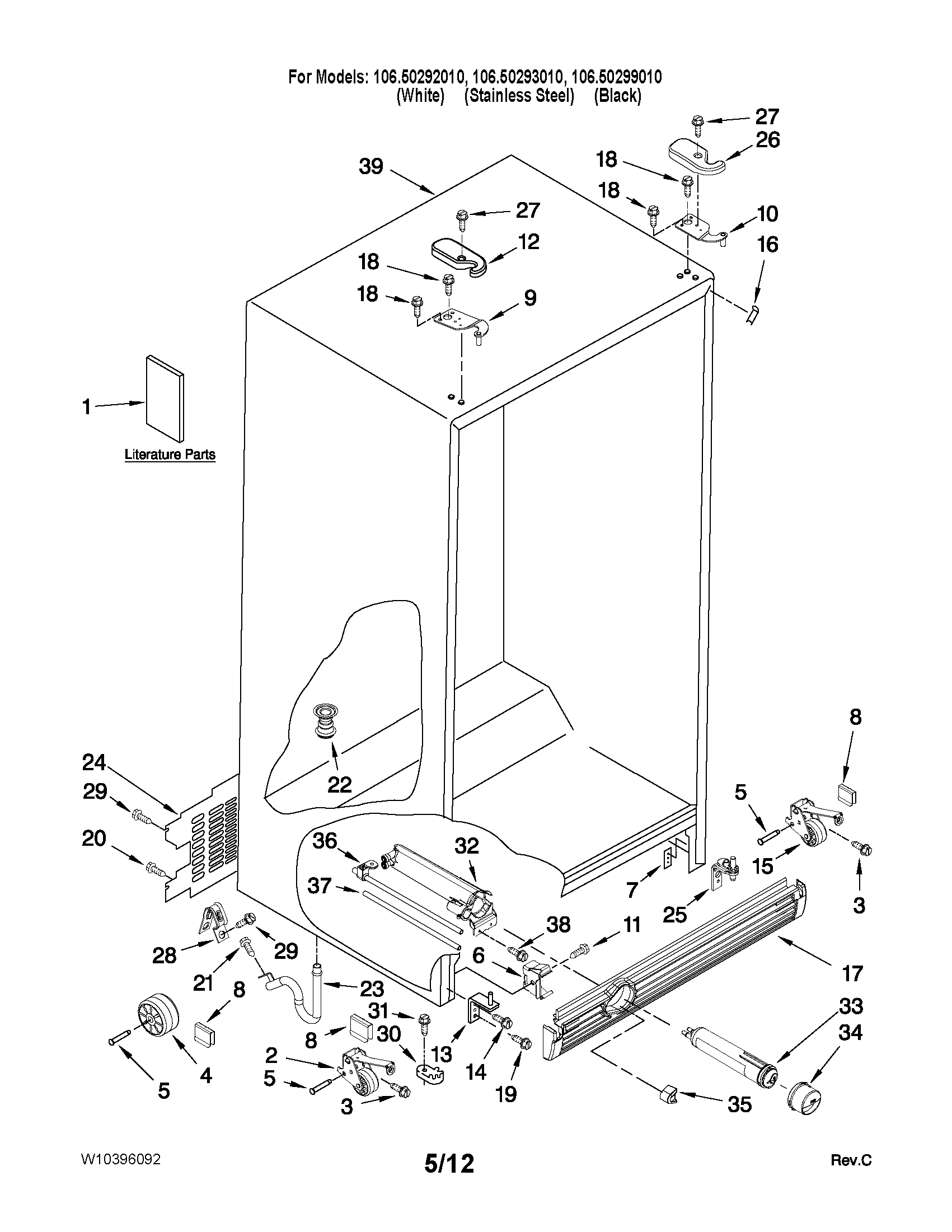Kenmore 10650292010 cabinet parts diagram