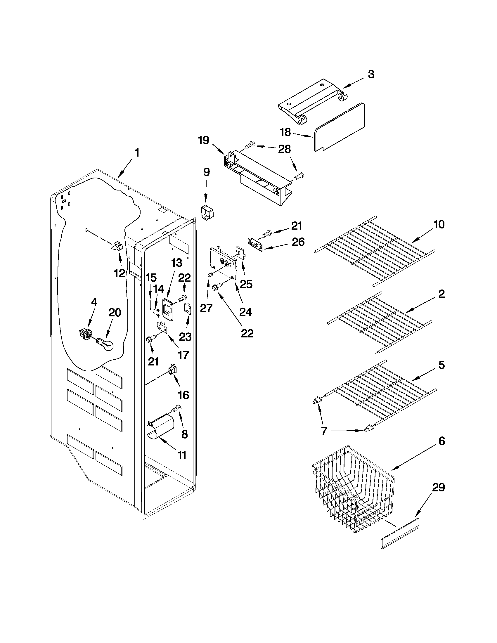 Kenmore 10650292010 freezer liner parts diagram