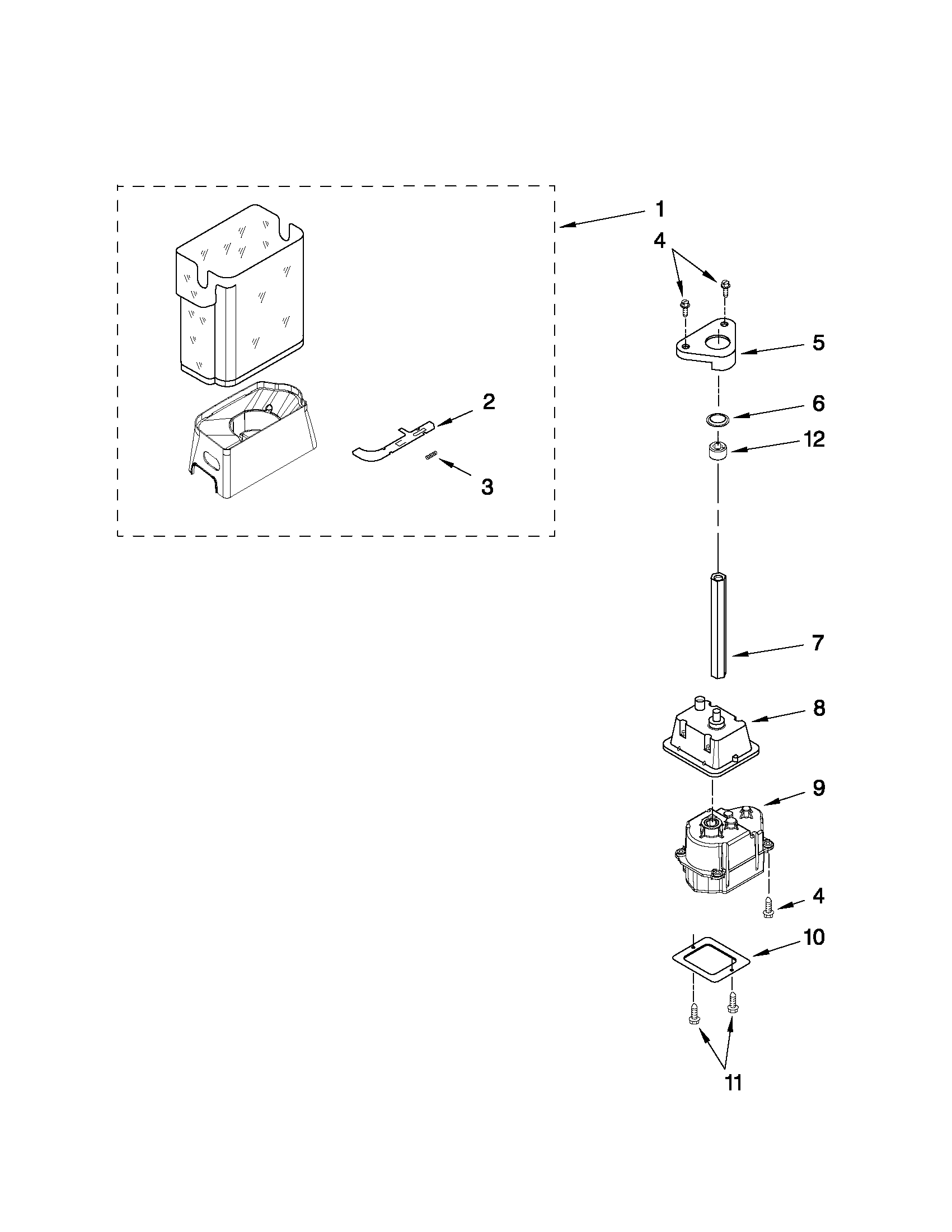 Kenmore 10650292010 motor and ice container parts diagram