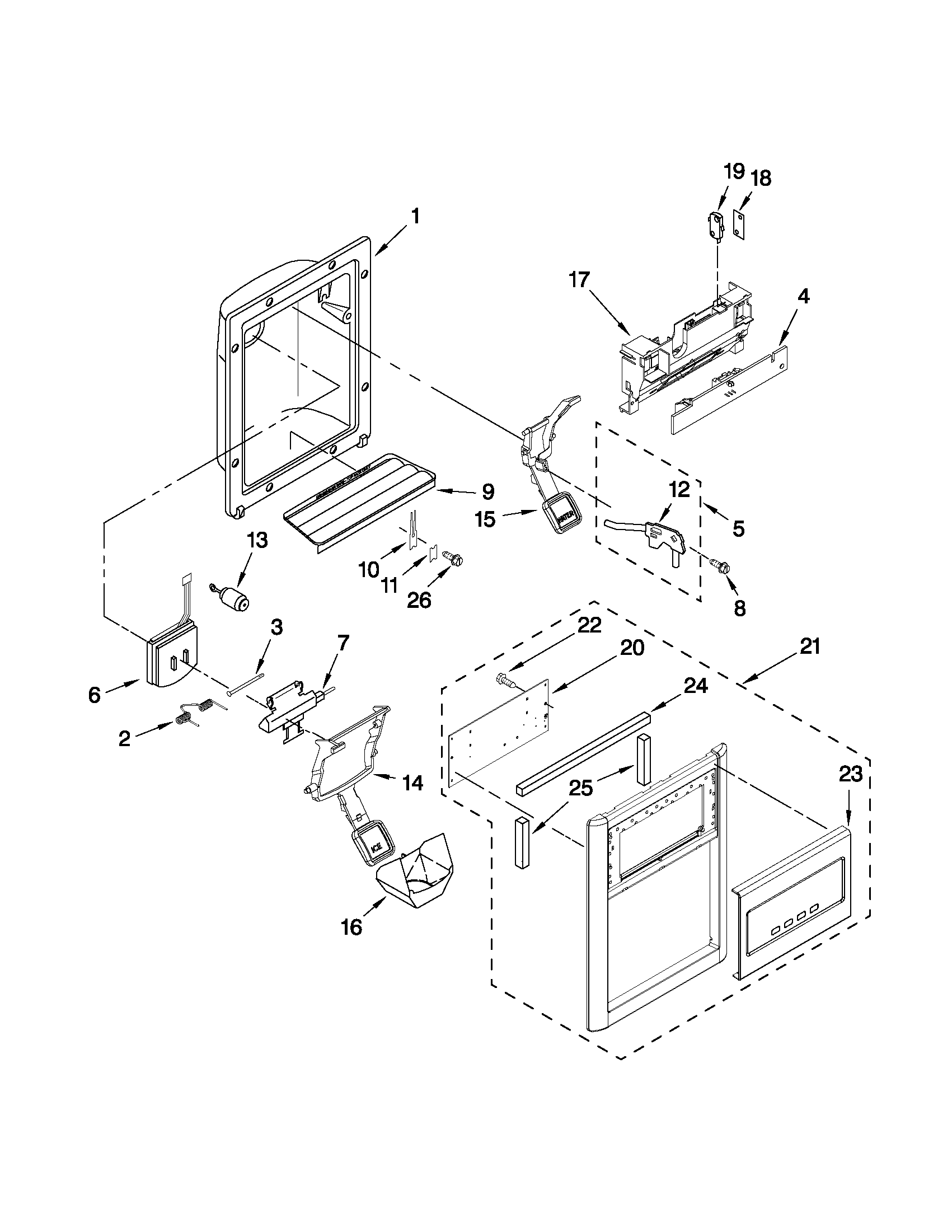 Kenmore 10650292010 dispenser front parts diagram