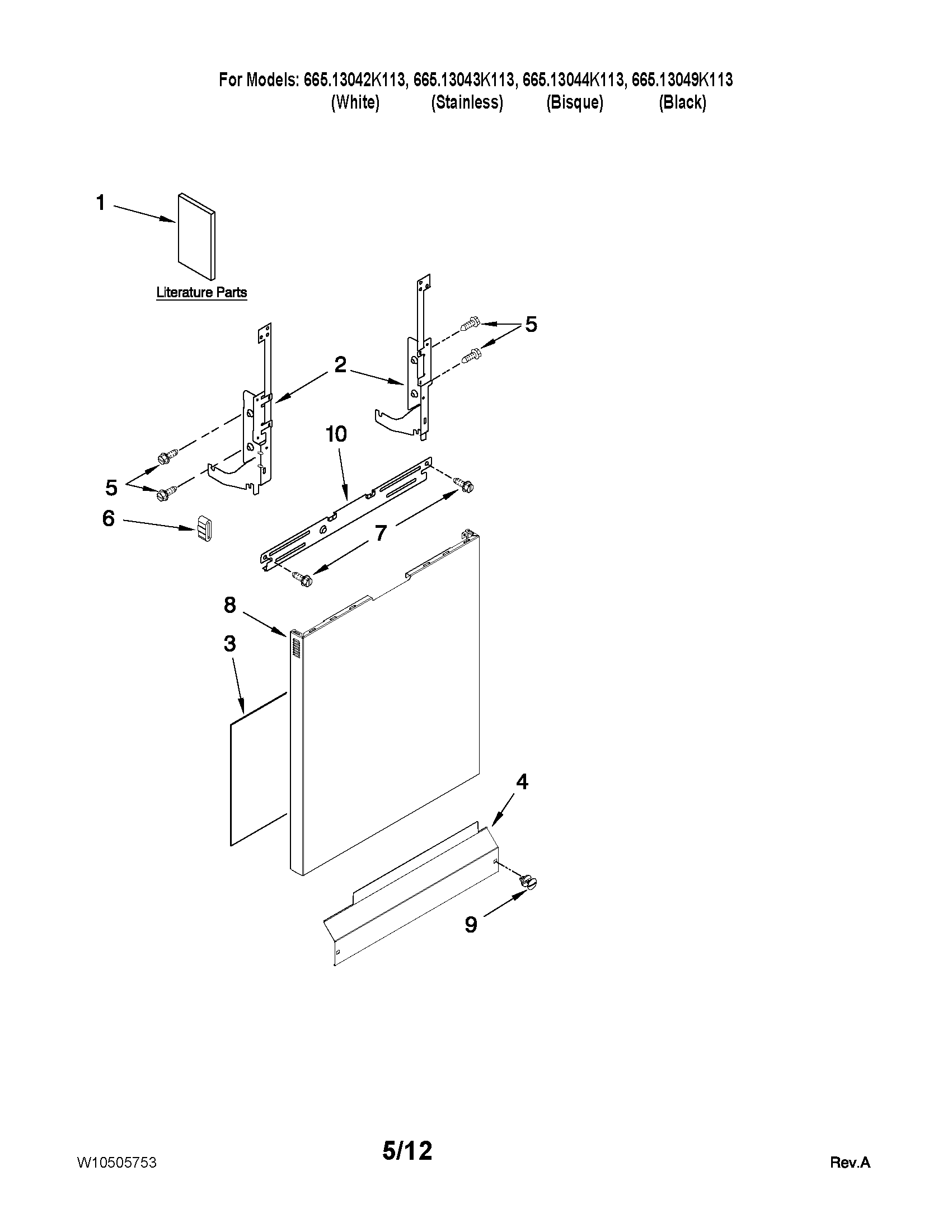 Kenmore 66513043K113 door and panel parts diagram