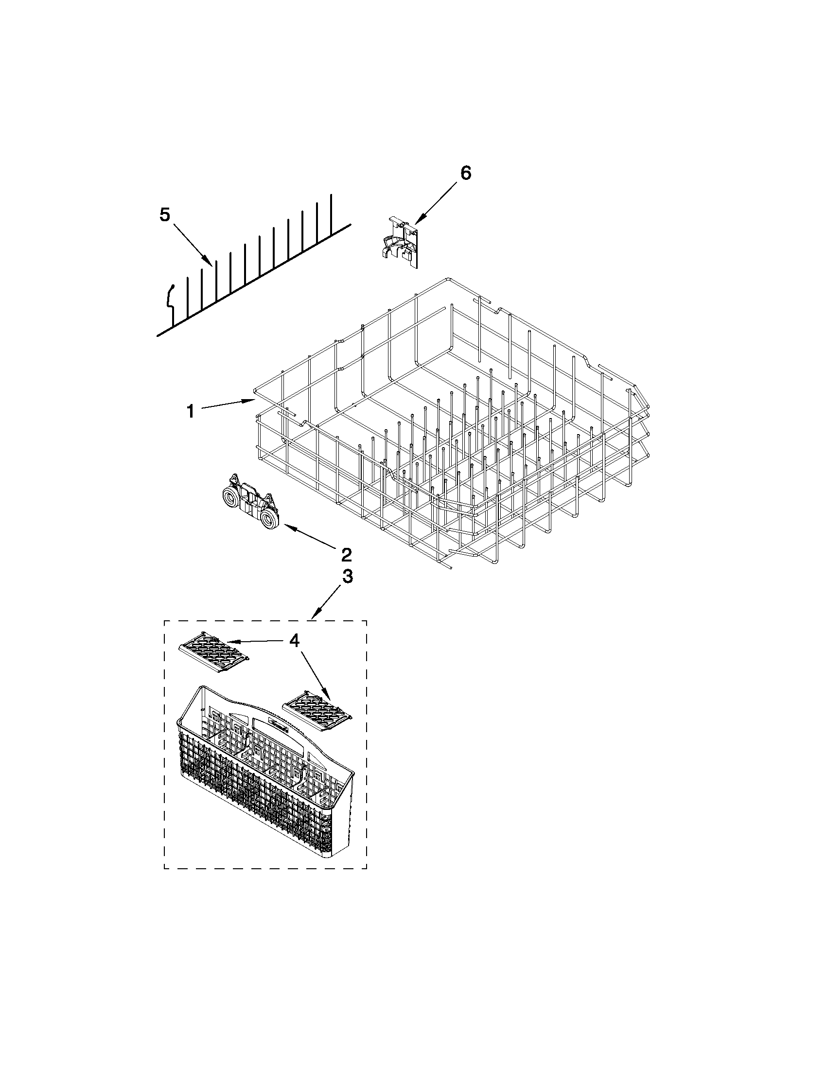 Kenmore 66513043K113 lower rack parts diagram