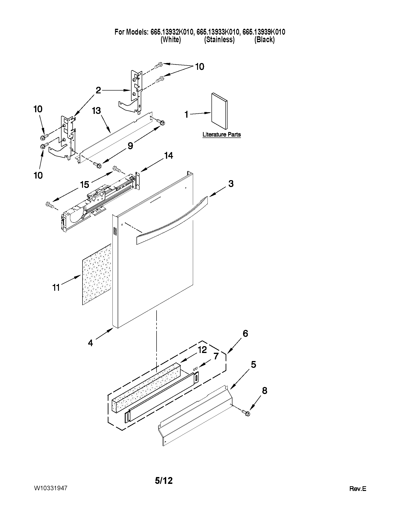 Kenmore Elite 66513933K010 door and panel parts diagram