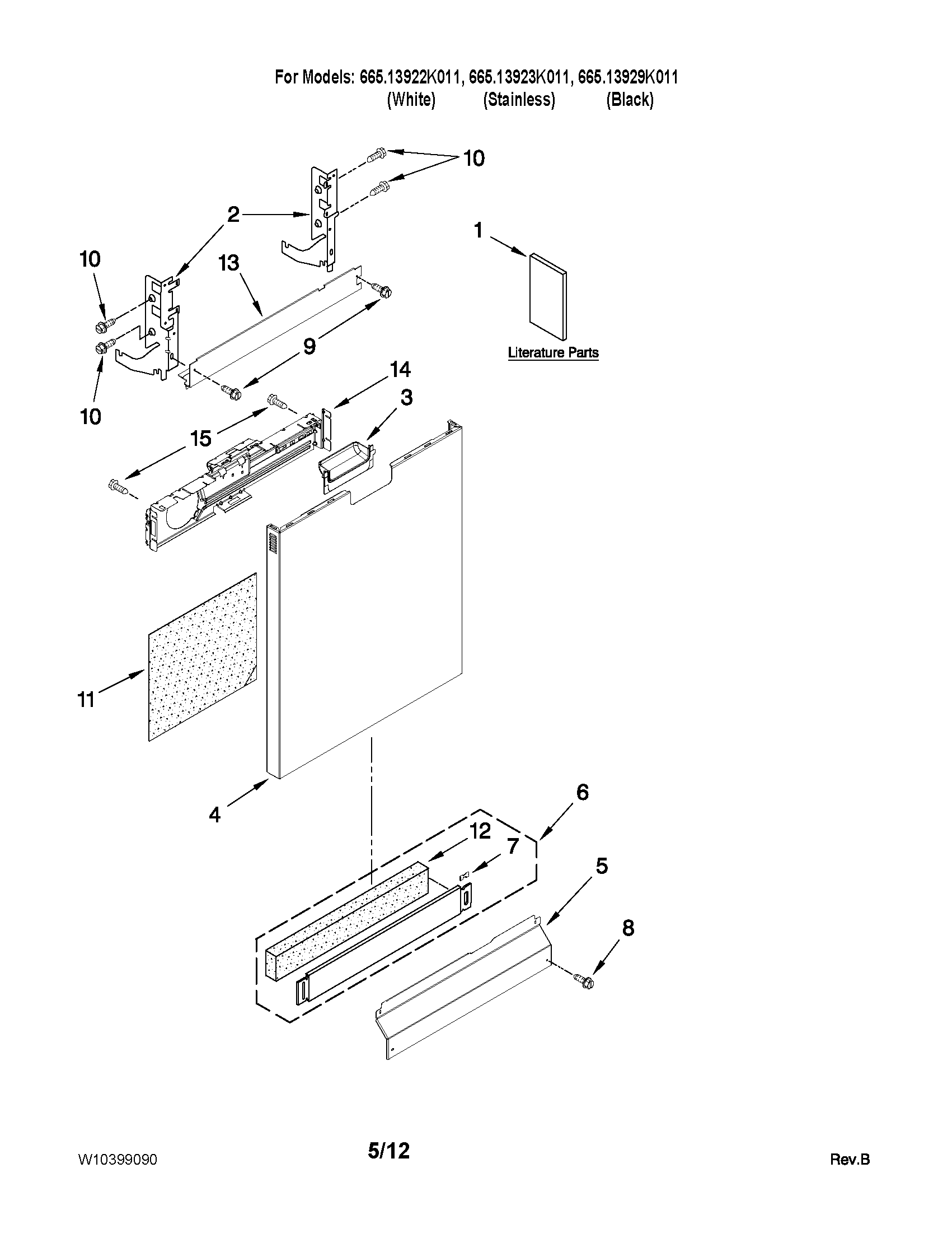 Kenmore Elite 66513923K011 door and panel parts diagram