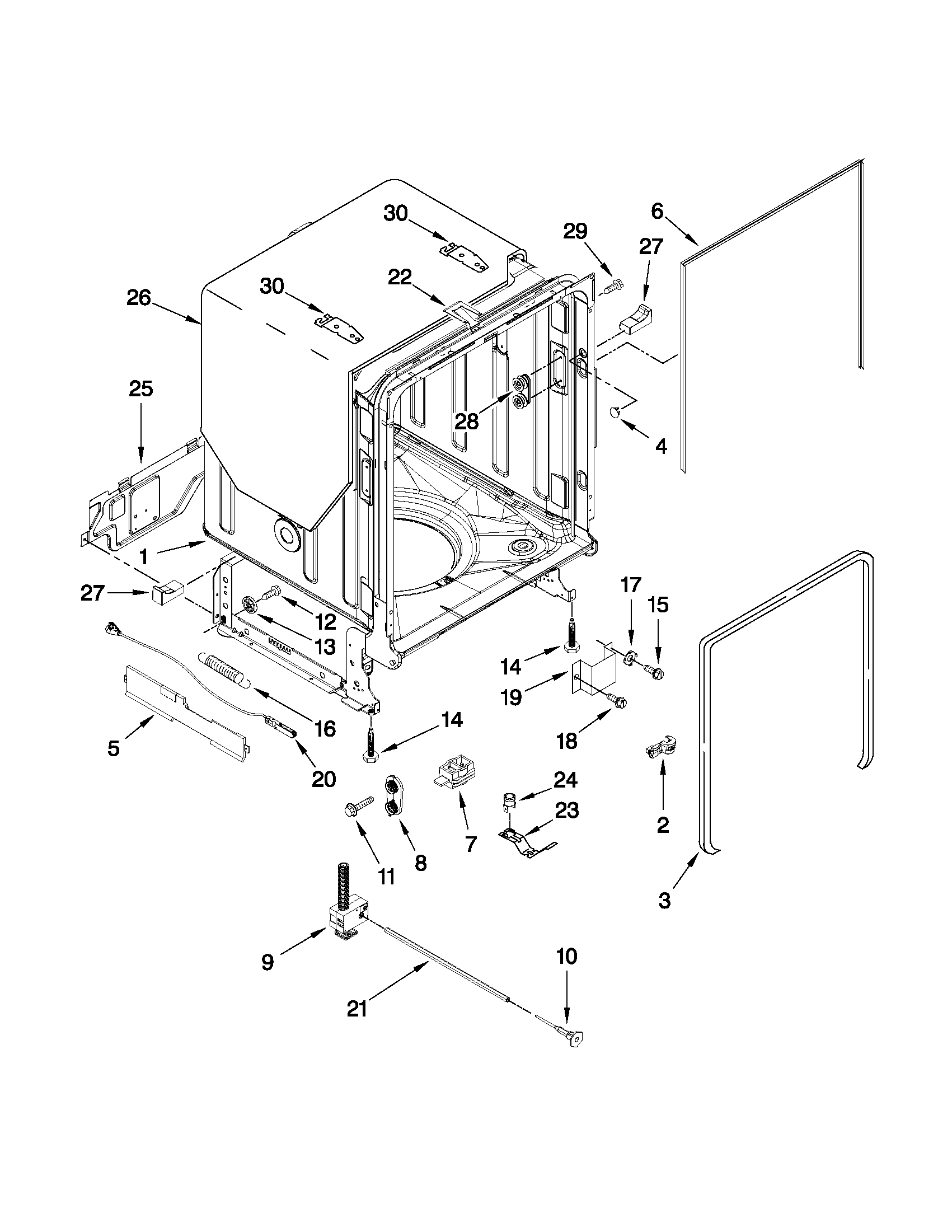 Kenmore Elite 66513932K011 tub and frame parts diagram