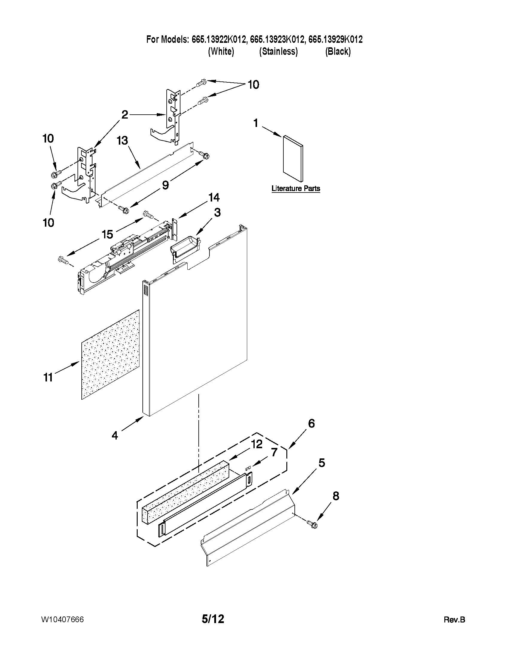 Kenmore Elite 66513929K012 door and panel parts diagram