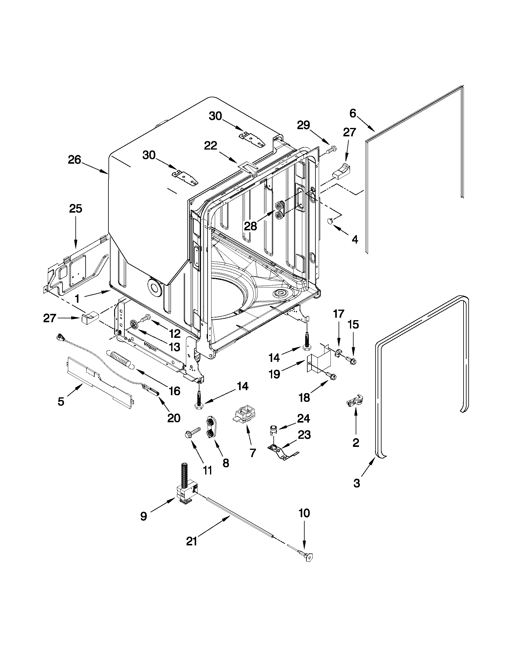 Kenmore Elite 66513929K012 tub and frame parts diagram