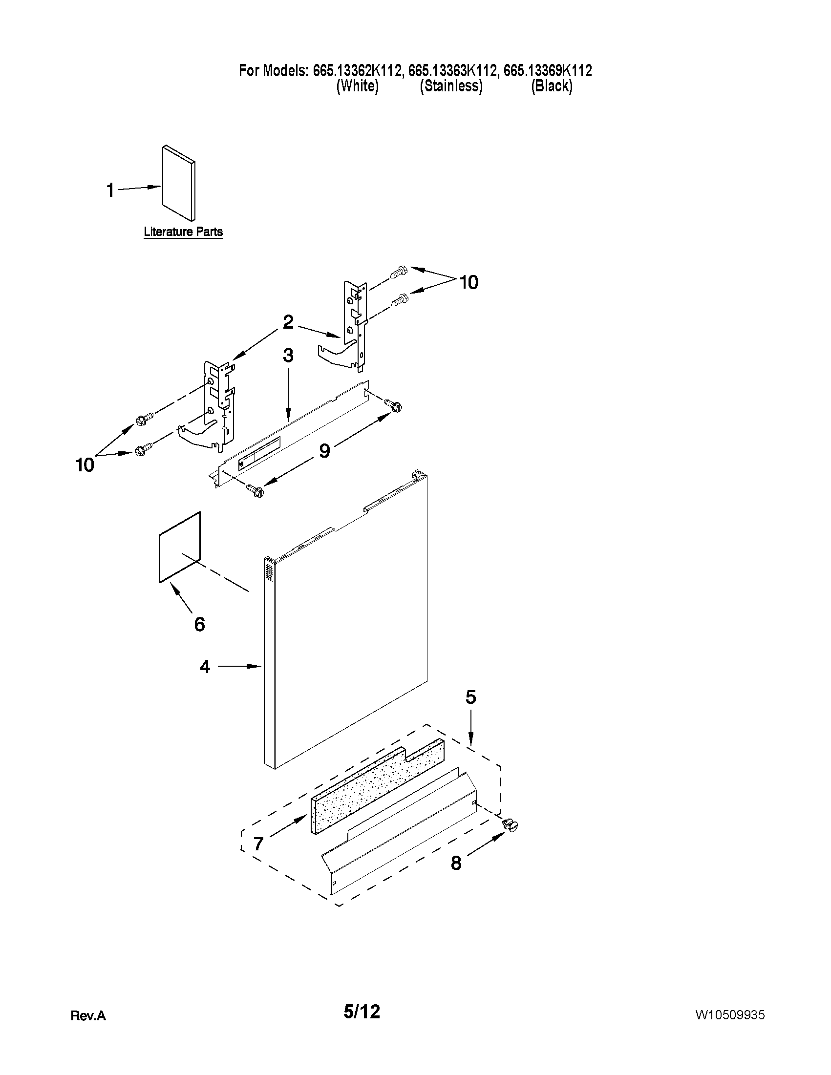 Kenmore 66513369K112 door and panel parts diagram