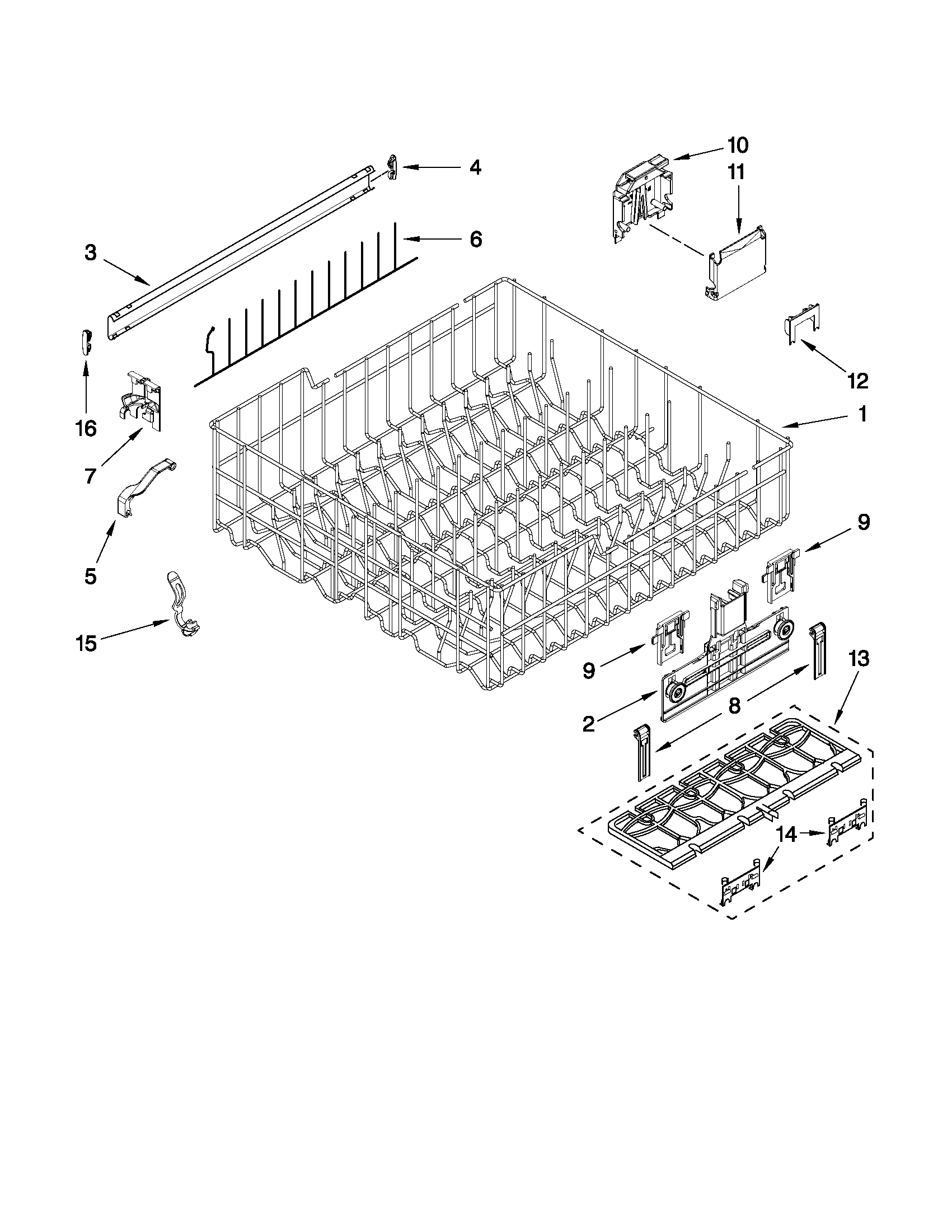 Kenmore 66513369K112 upper rack and track parts diagram
