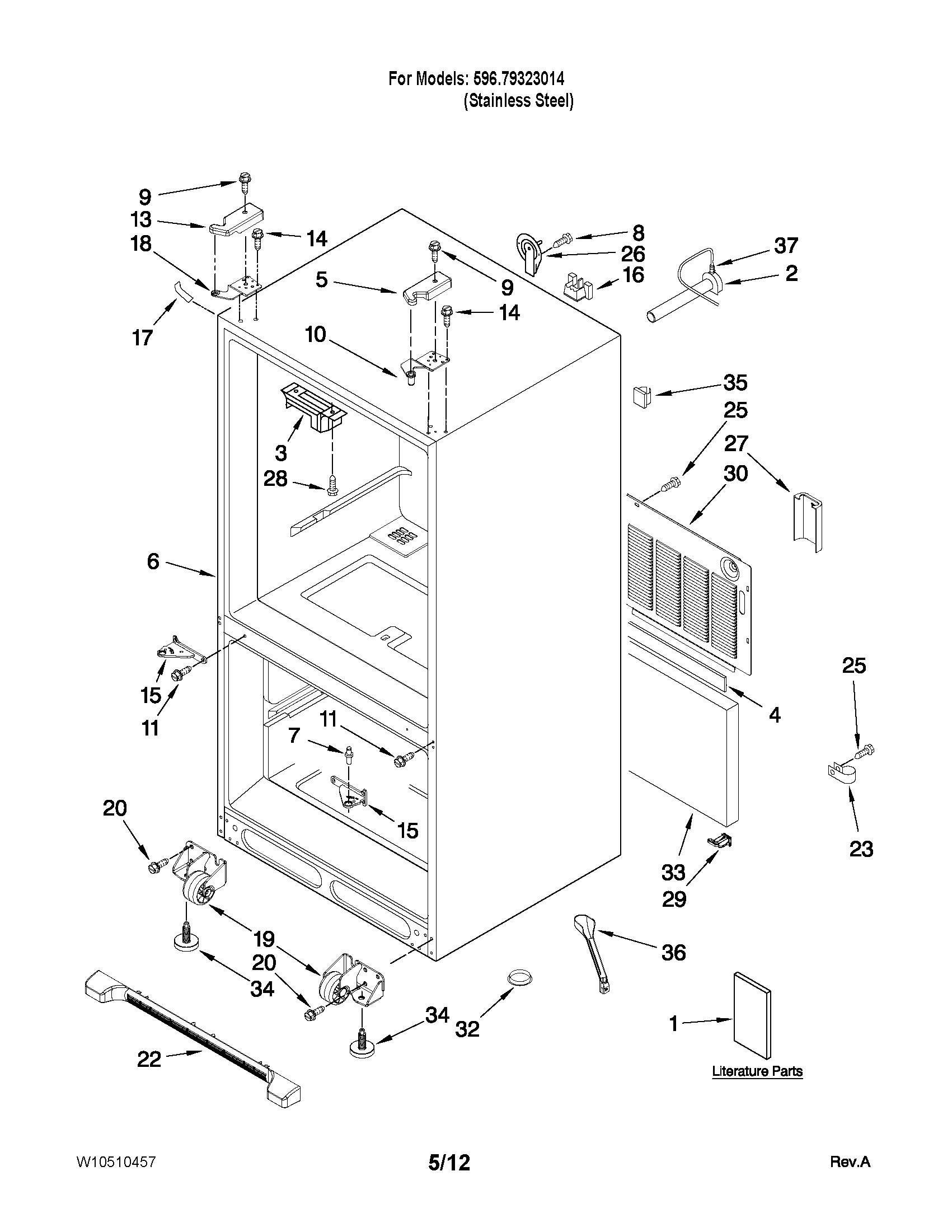 Kenmore 59679323014 cabinet parts diagram