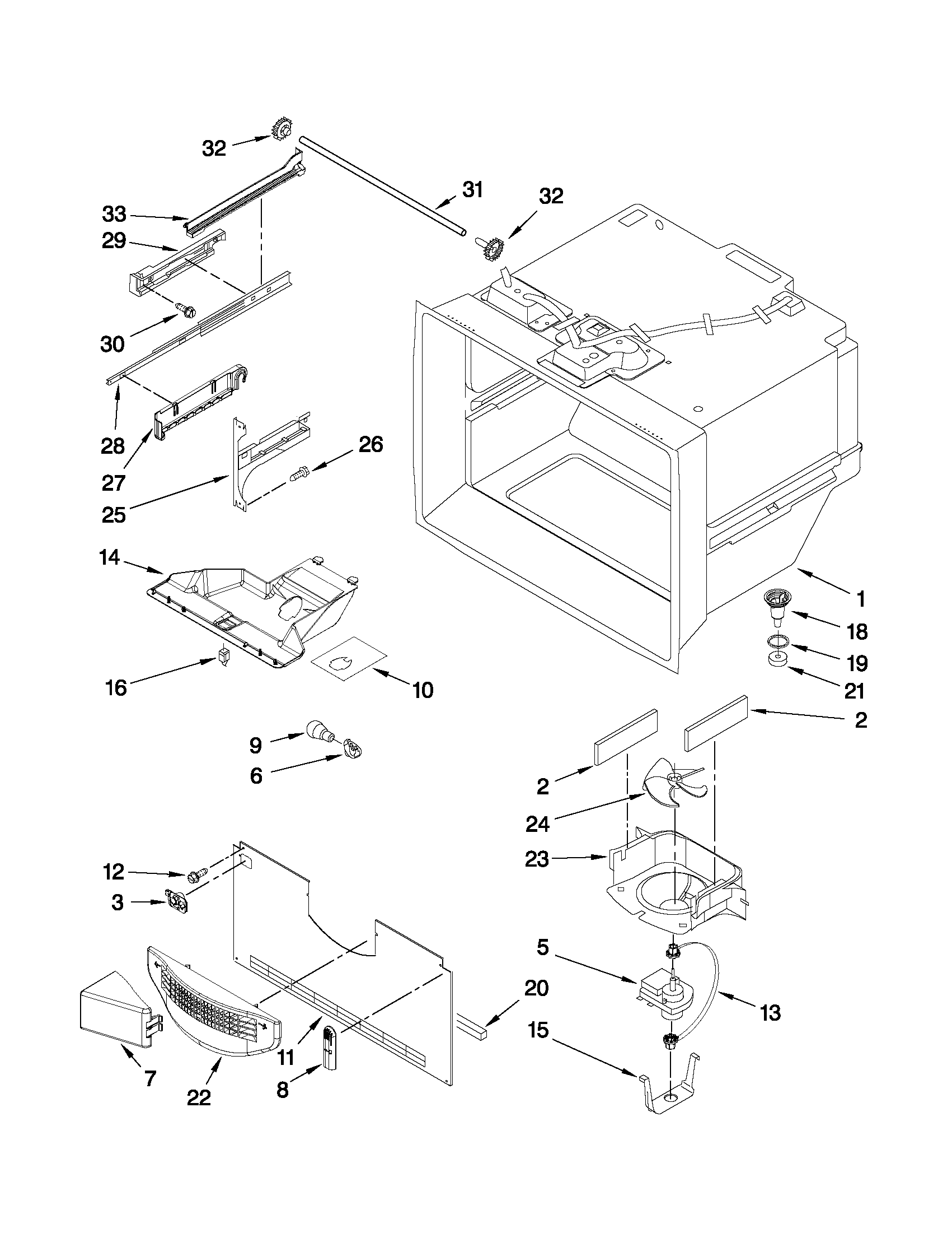 Kenmore 59679323014 freezer liner parts diagram