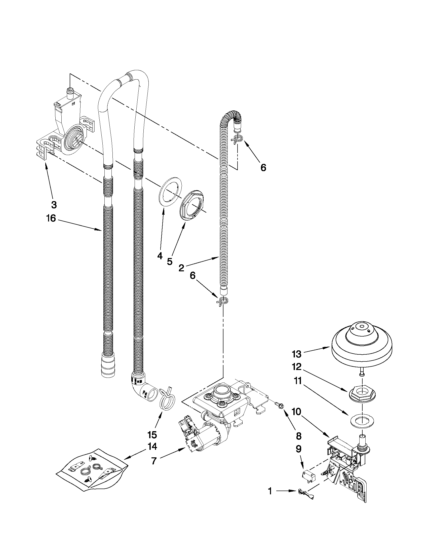 Kenmore Elite 66513963K010 fill, drain and overfill parts diagram