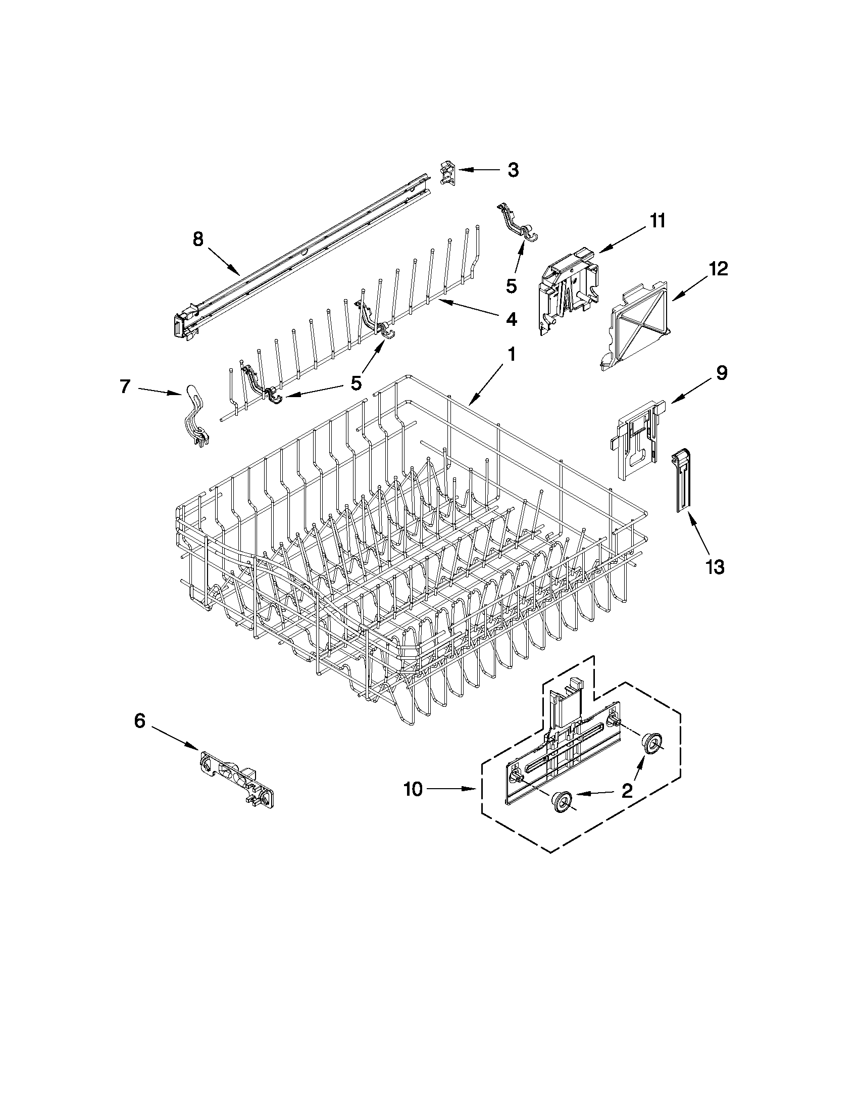 Kenmore Elite 66513963K010 upper rack and track parts diagram