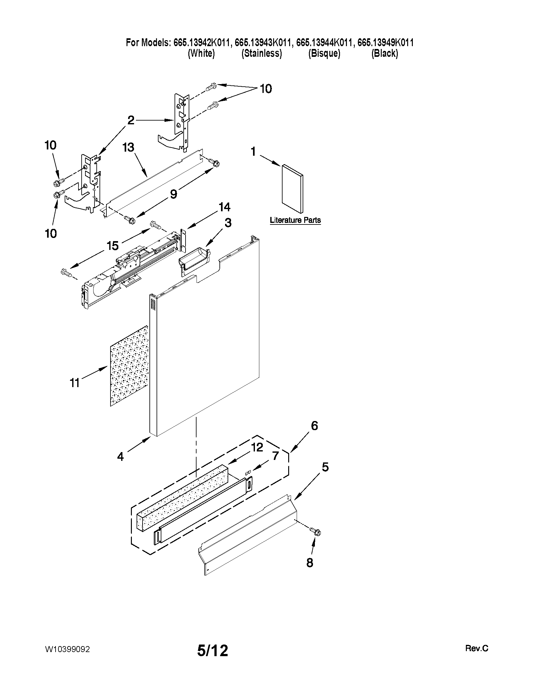 Kenmore Elite 66513943K011 door and panel parts diagram