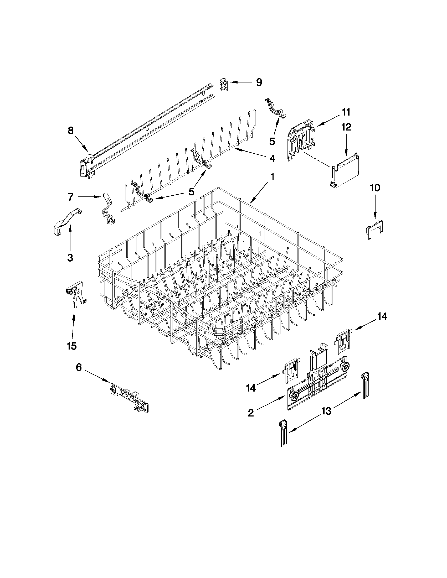 Kenmore Elite 66513943K011 upper rack and track parts diagram