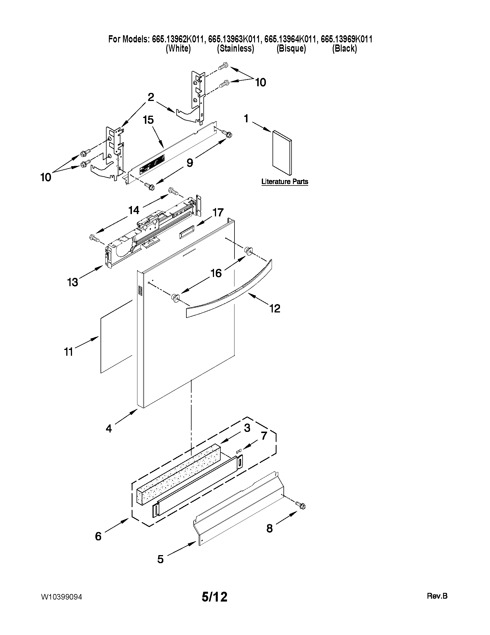 Kenmore Elite 66513969K011 door and panel parts diagram