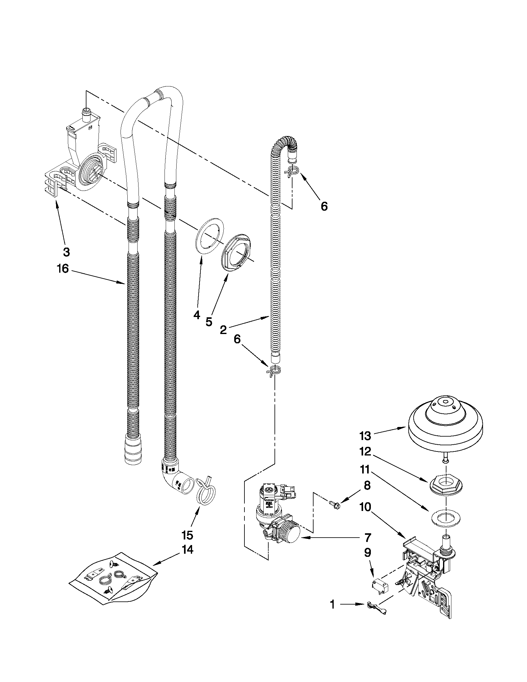 Kenmore Elite 66513969K011 fill, drain and overfill parts diagram