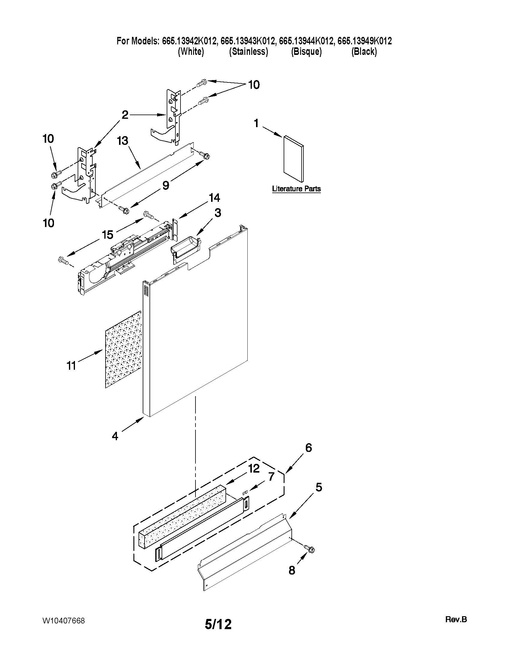 Kenmore Elite 66513944K012 door and panel parts diagram