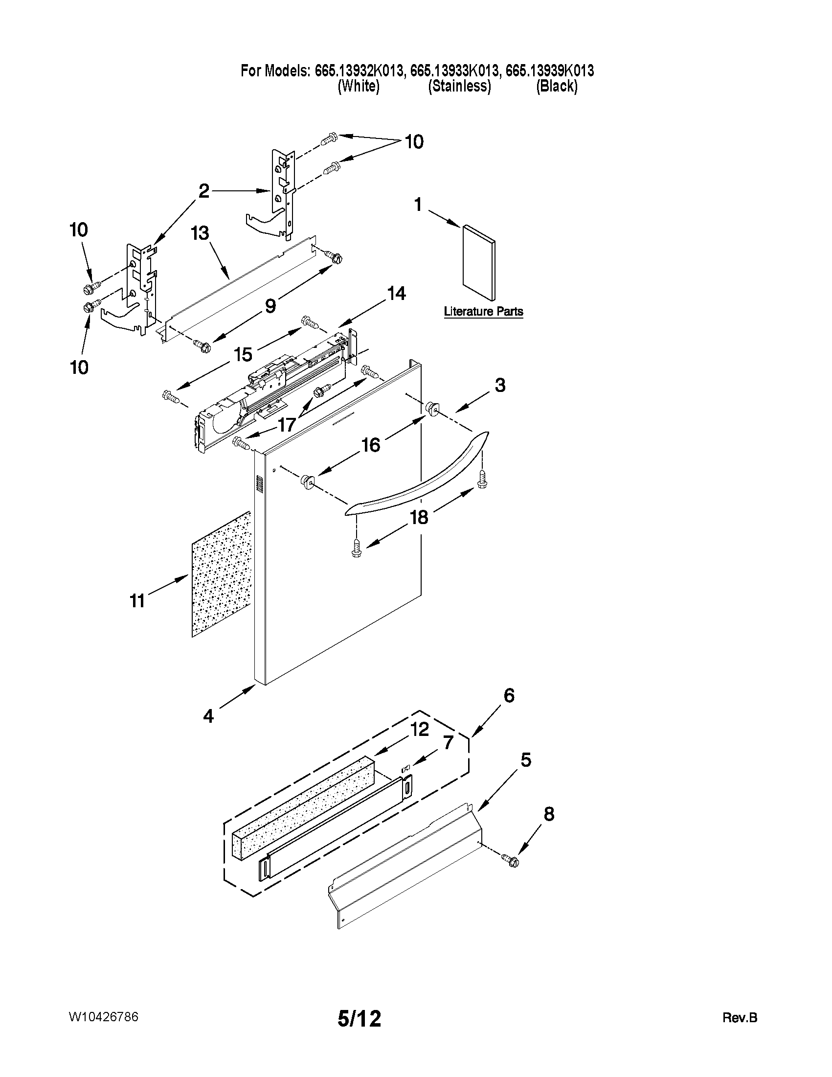 Kenmore Elite 66513932K013 door and panel parts diagram